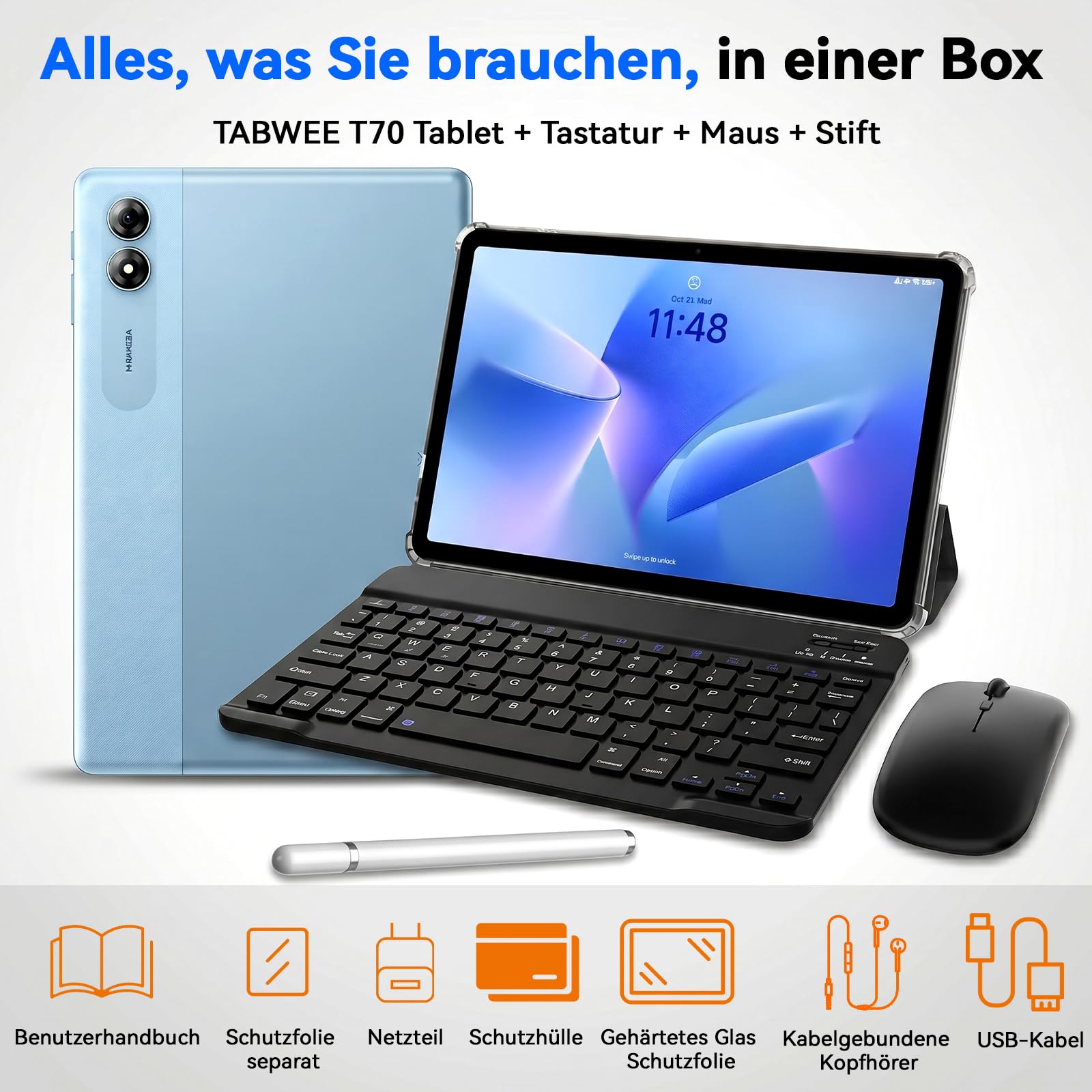 Tablet 11 Zoll Android 16 mit Tastatur, 32GB+256GB, 2TB, 90Hz, 8000mAh | Tablet mit Tastatur und Stift | 90Hz Augenschutz | Gemini AI | 12+ Std. Akku | 4 Jahre Garantie