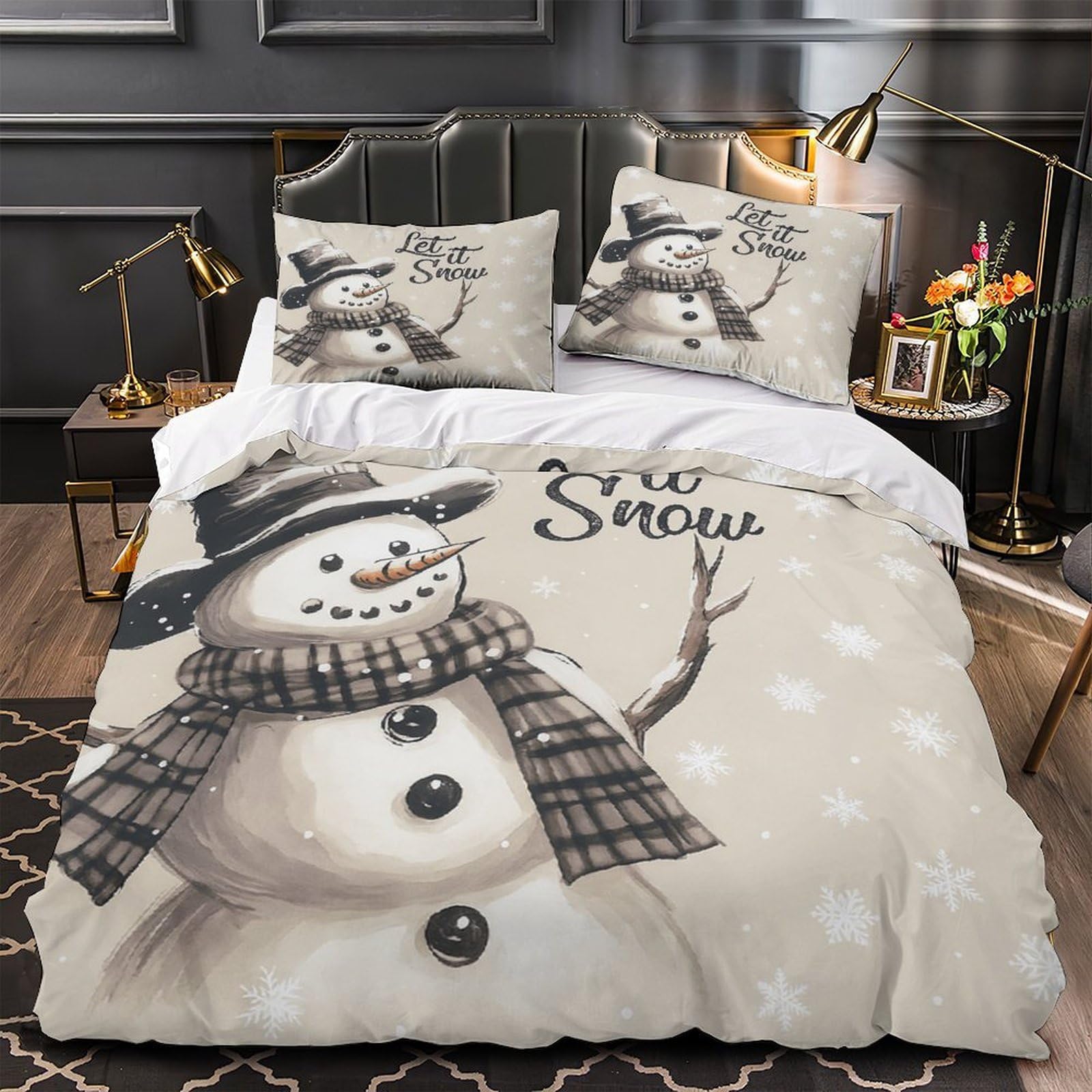 MMDASBVPE Snowman Winter Comforter Cover 3D Design Printed All Season 3 Piece Bedding Set Zipper Quilt Cover Ultra Soft Machine Washable for Kids Teens Adults Women Youth Double（200x200cm）