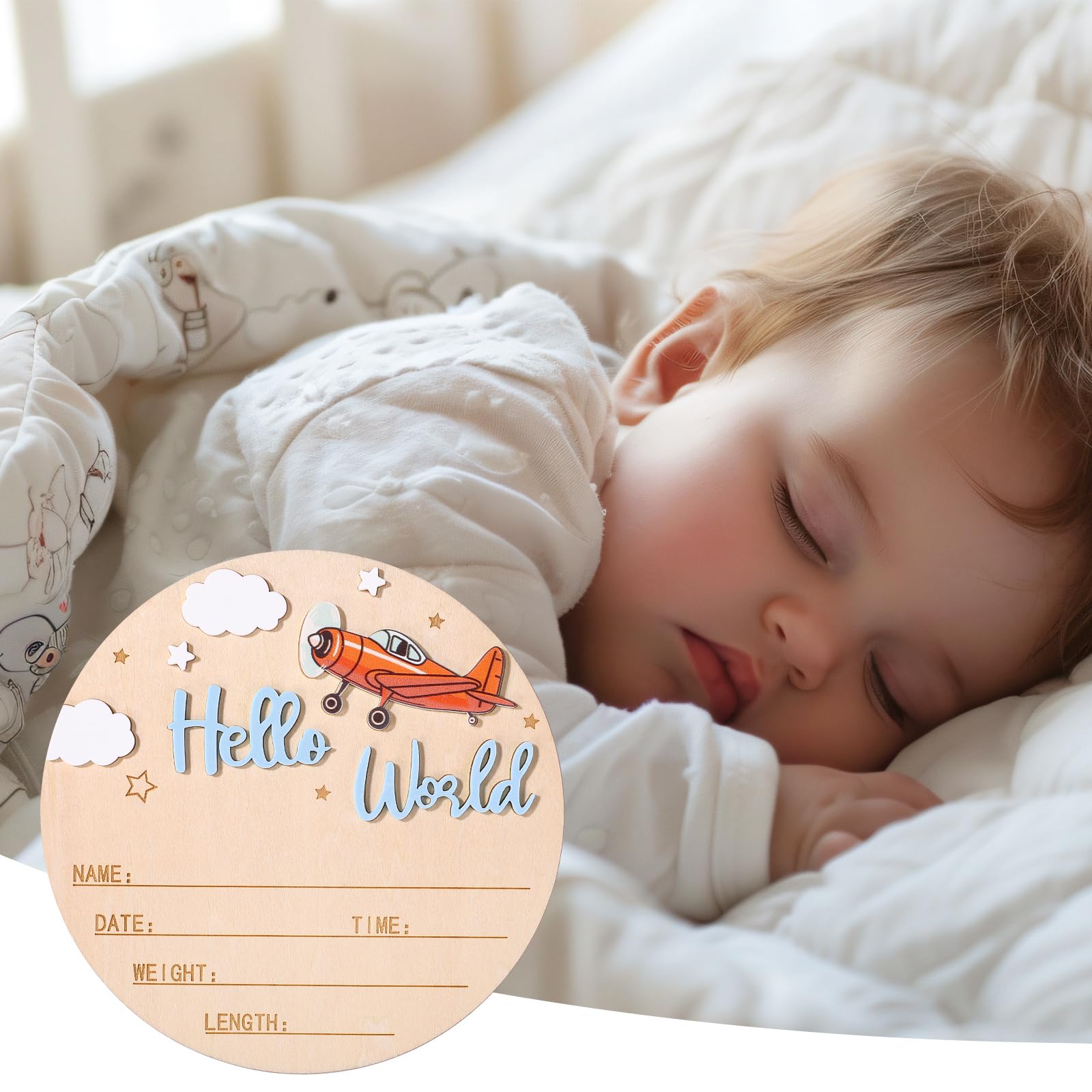 NQEUEPN Panneau d'Annonce de Naissance, 15 cm Panneau en Bois « Bonjour le Monde » Plaque Bienvenue pour Nouveau-Né Plaque avec le Prénom Bébé Accessoire Photo pour la Maternité (Bleu)