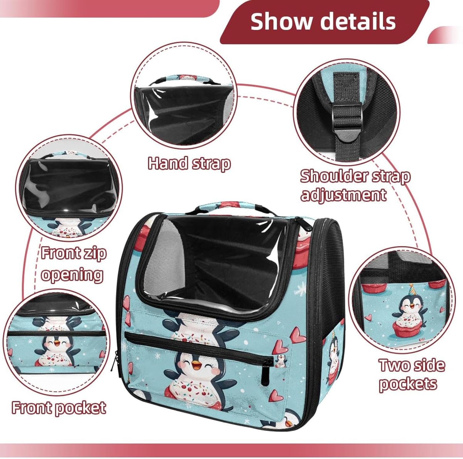 Portable Travel pet Backpack Carrier Hamster Bag Small Dog cat Carrier Breathable Hang Bag, Penguin (1)