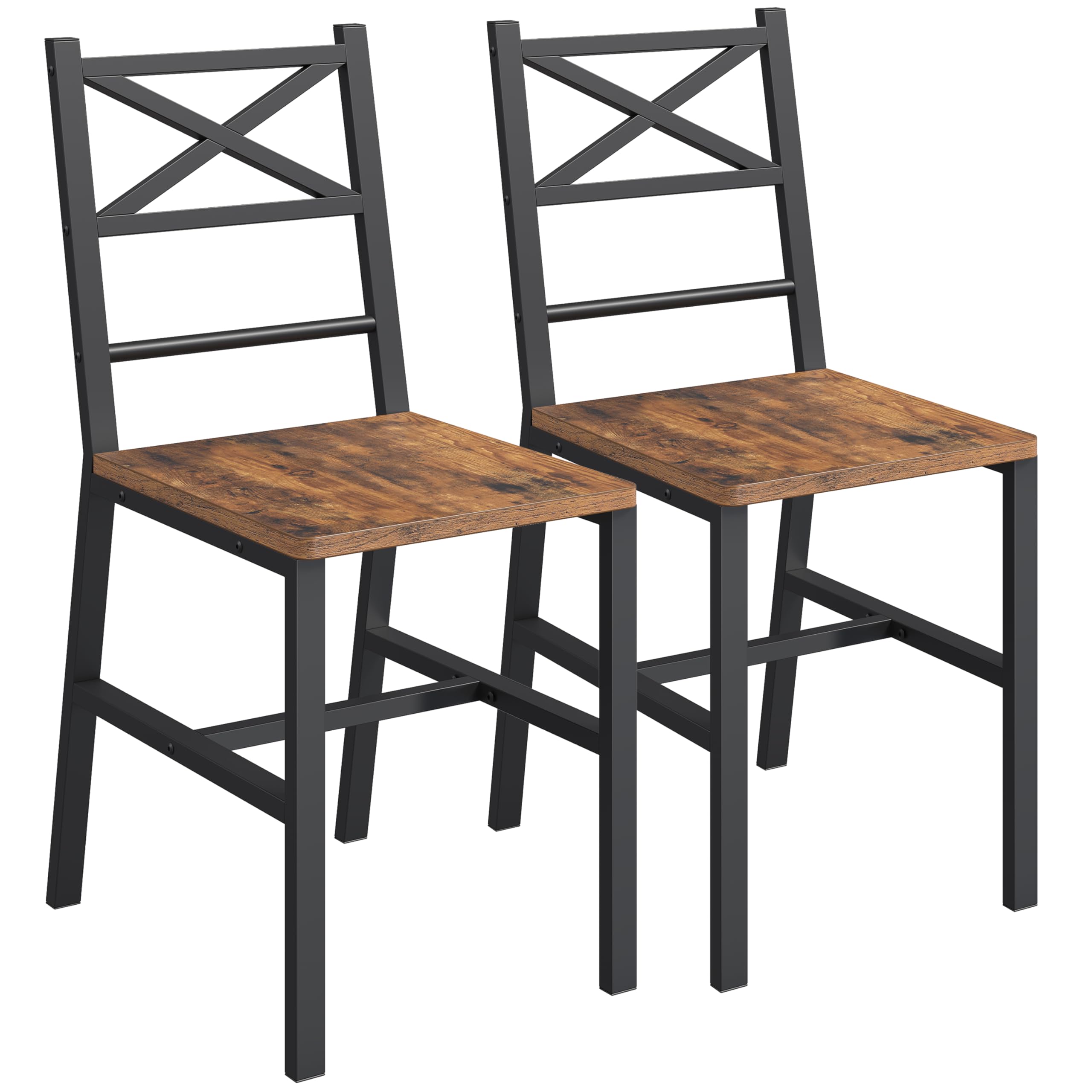 Juego de 2 sillas de comedor de madera rústica con respaldo, sillas de comedor de granja para cocina, silla de estilo industrial con marco de metal, fácil montaje, marrón rústico TBHR1001 9