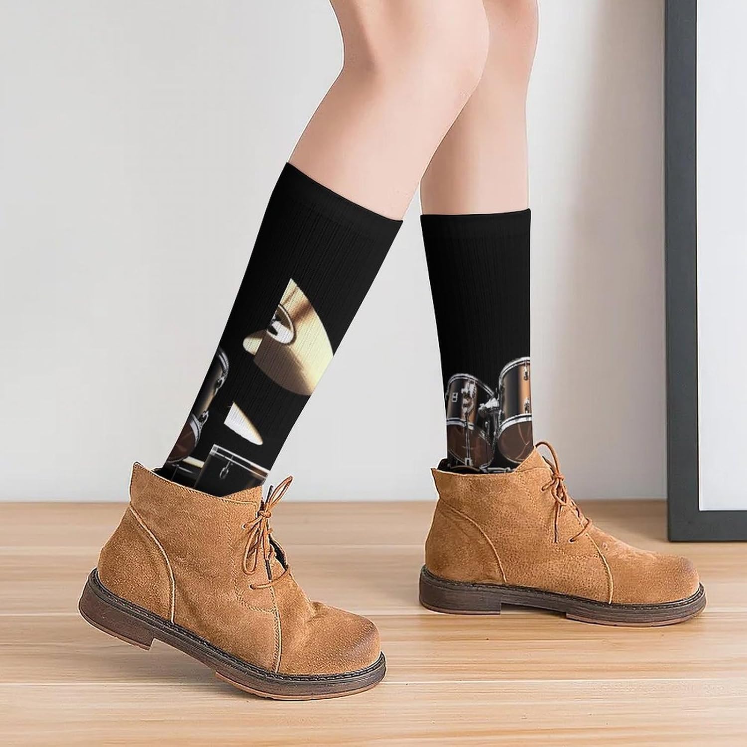Breathable Crew Sock, Moisture Wicking, Athletic Calf Socks, Cozy | Cool Drum Set Compression Socks for Women Men, Lightweight High Work Socks for Business, Casual