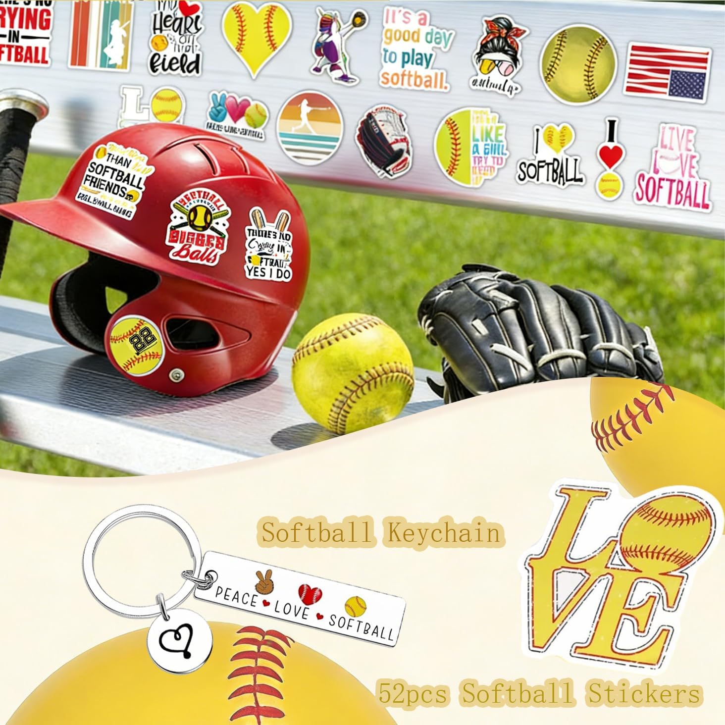 Softball Gifts Set for Women Softball Stuff Accessories Include Cross Charm Softball Bracelet Necklace with Card Makeup Bag Hair Ties Keychain Stickers for Sport Lovers