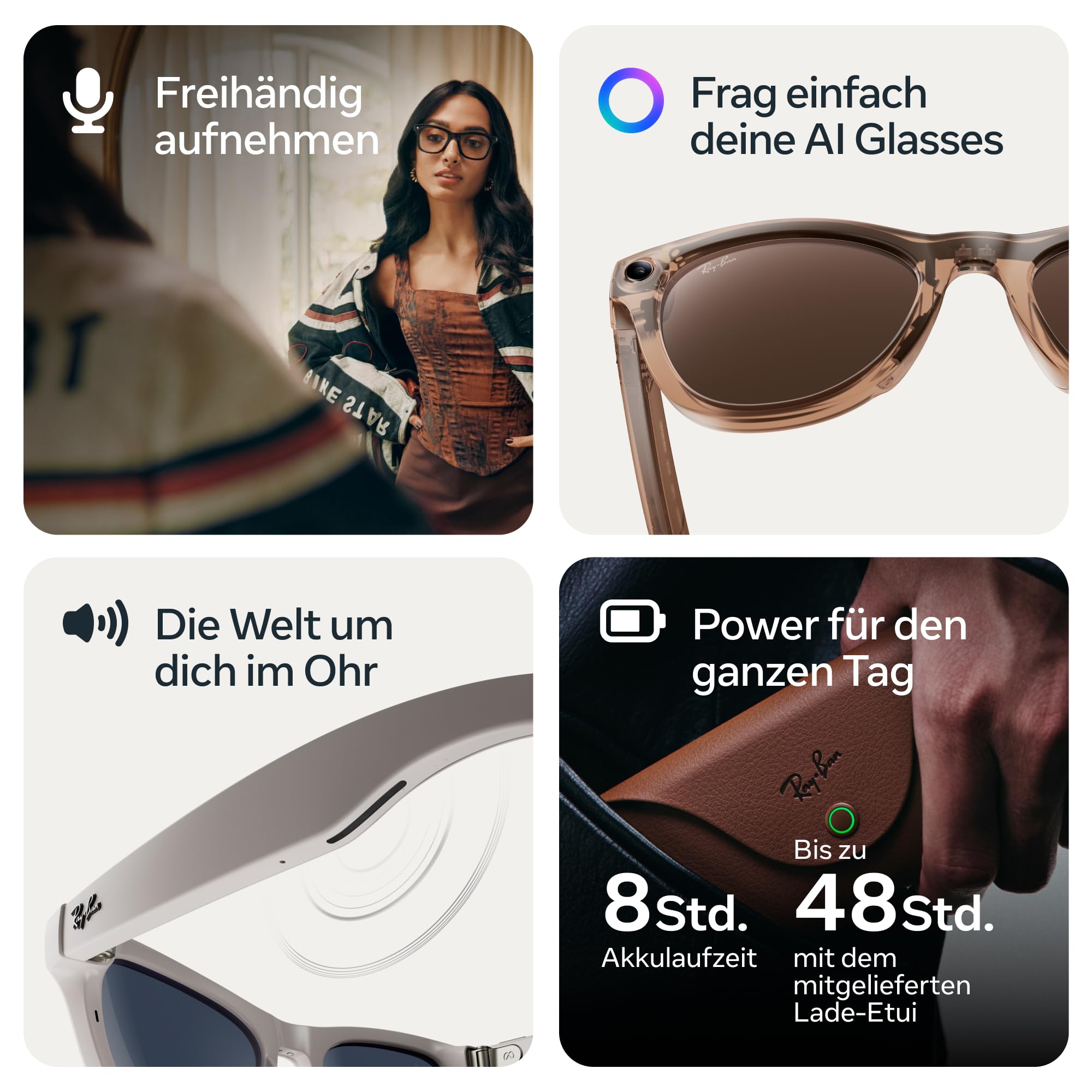 Ray-Ban Meta (Gen 2) Headliner KI-Brille für Herren, Damen — Low Bridge Fit — 12 MP Kamera, 3K Ultra HD Video, Open-Ear Audio, Meta AI — 2X Akkulaufzeit — Glänzend Schwarz / G15 Grüne Gläser