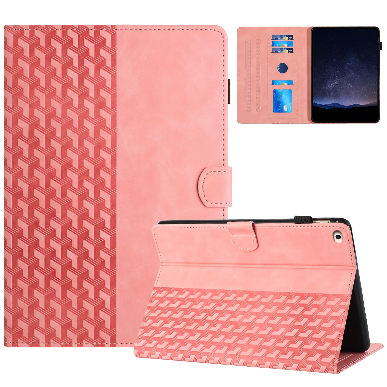 Hülle für iPad 9.7 Zoll 2018/2017(6./5.Generation)/iPad Air 2/Air 1 Premium PU Leder Tablet Schutzhülle Magnetisch Folio Case mit Standfunktion, Auto Wachen/Schlafen und Kartenschlitz, Rosa
