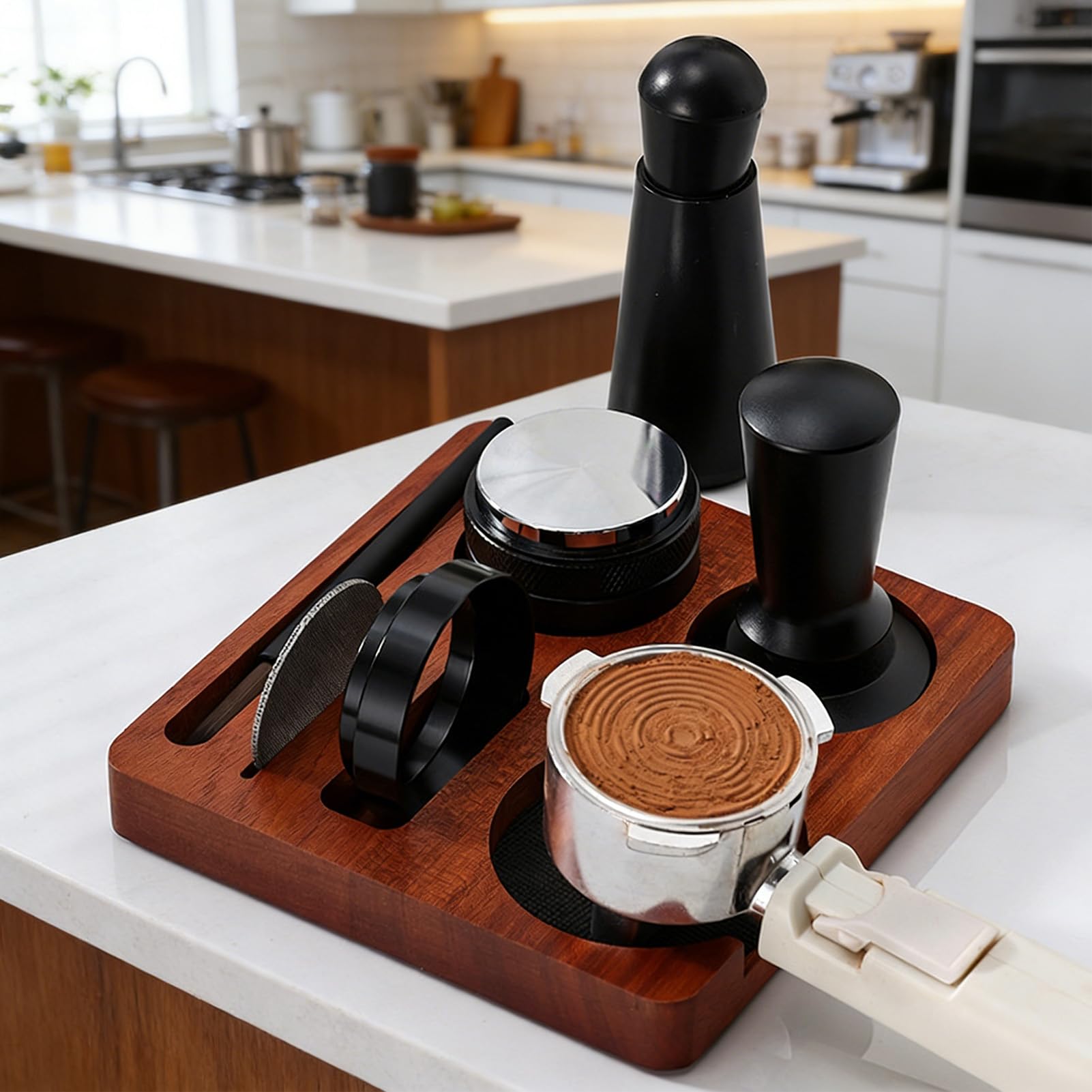 Set de apisonador para café 7 piezas ergonómico y antideslizante universal | Accesorios para Distribuidor de Café para en cocinas, estudios, bares, mostradores, tiendas, oficinas