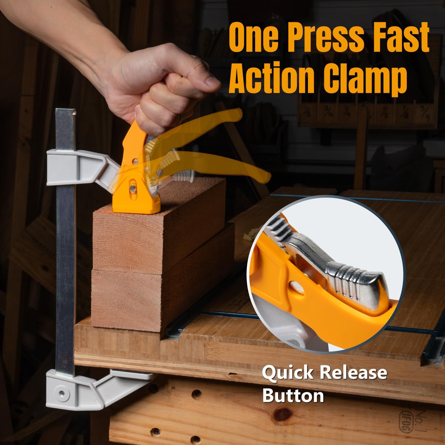 POWERTEC 4-Inch Bar Clamps (2-Pack) – Fast Action Gear Clamp w/ 440 lb Capacity, Quick-Release Woodworking Clamps with Aluminum Jaws & Spreader Function (72121)