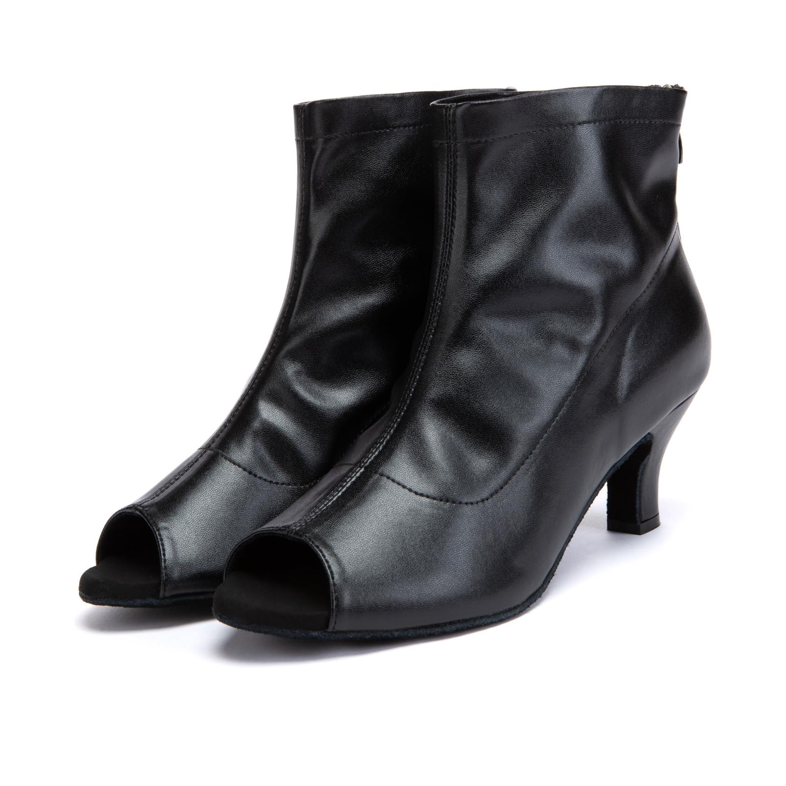 SWDZM Stivali Ballo Latino Donna Punta Aperta Pelle Sintetica | Tomaia in ecopelle morbida ed elastica con punta aperta,pratica cerniera posteriore,suola in pelle scamosciata,tacco da 6 cm