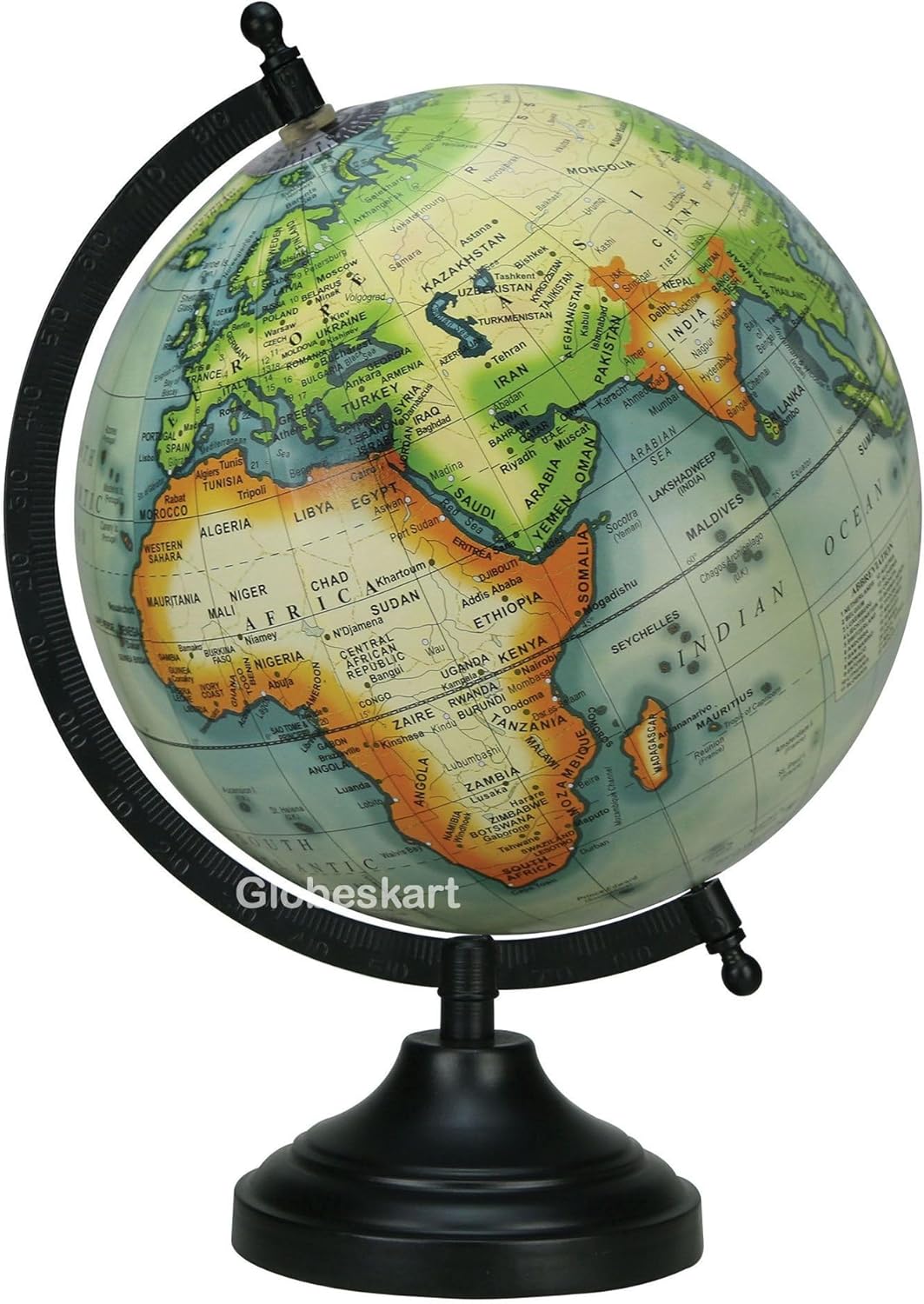 Samyuktha Educational/Antique Globe with Black Matt Arc and Base/World Globe/Home Decor/Office Decor/Gift Item / 8 inches (Sea Green Multicolour)