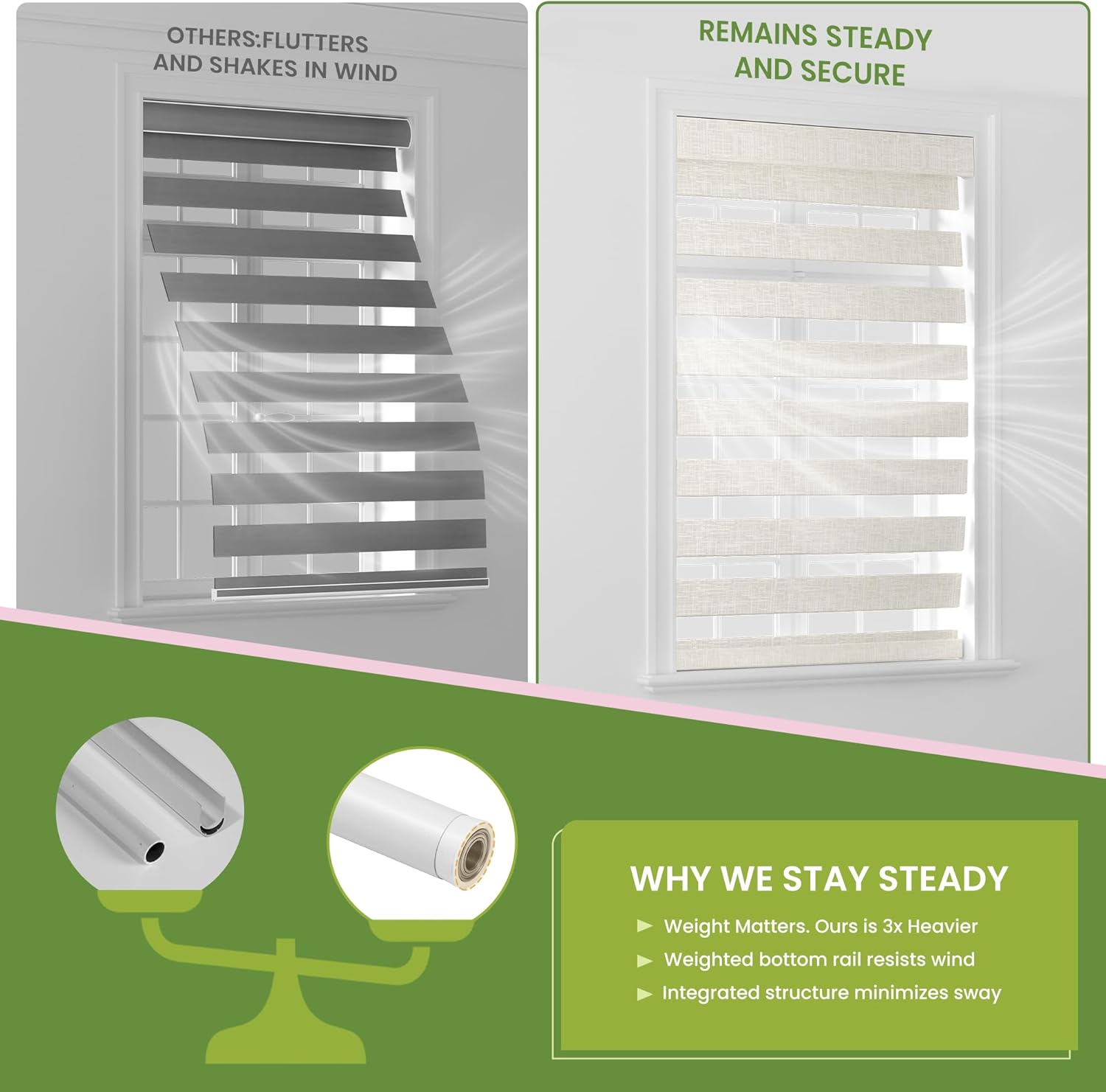 Cordless Zebra Blinds for Windows -Customizable Dual Layer Light Control Zebra Shades, Light Filtering & Blackout Window Blinds, Easy Install Zebra Blind for Home,Ivory White, Custom Size