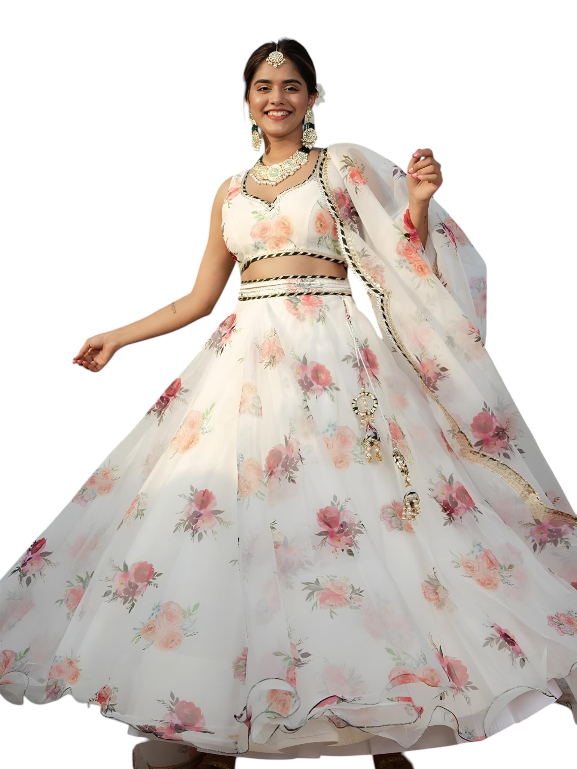 zeel clothing Women's Digital Print With Embroidery Organza Semi Stitched Lehenga Choli With Dupatta (5052-White-Wedding-Stylish-Elegant-Lehenga-Choli; Free Size)-picture-21