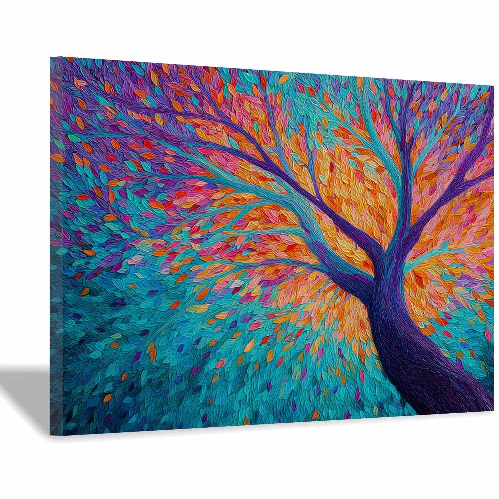 ZAMAEIU Tree of life wall art Leaf-Dancing Tree abstract canvas wall, For Bathroom, Living Room, Bedroom, Office.Gift for Home Decor(blue)-30x50cm Framed