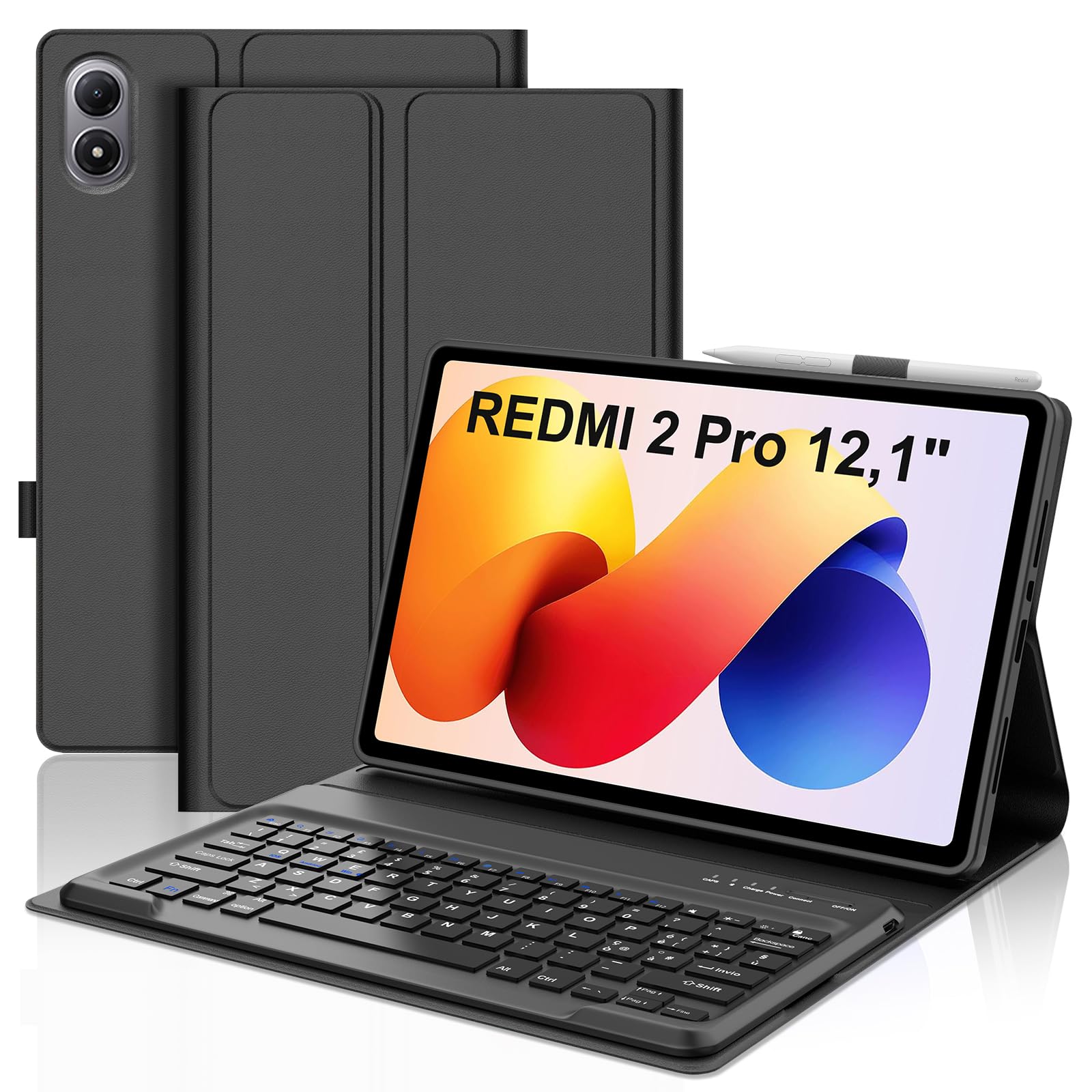 Occtingkind Per Redmi Pad 2 Pro 12,1" Cover Tastiera Italiana | Tastiera per Redmi Pad 2 Pro - Custodia Magnetica Rimovibile Bluetooth Keyboard, Lunga autonomia, Nero