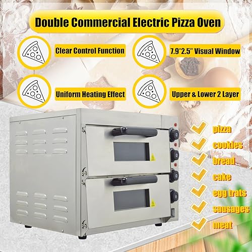Miniatura 2 de Horno de pizza comercial Horno eléctrico de doble cubierta Pizza Horno eléctrico Pizzeria Equipo de hornear Máquina de hornear de doble cubierta,