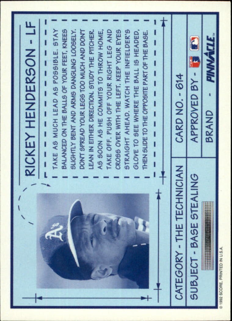 Amazon.com: 1992 Pinnacle Baseball Card #614 Rickey Henderson