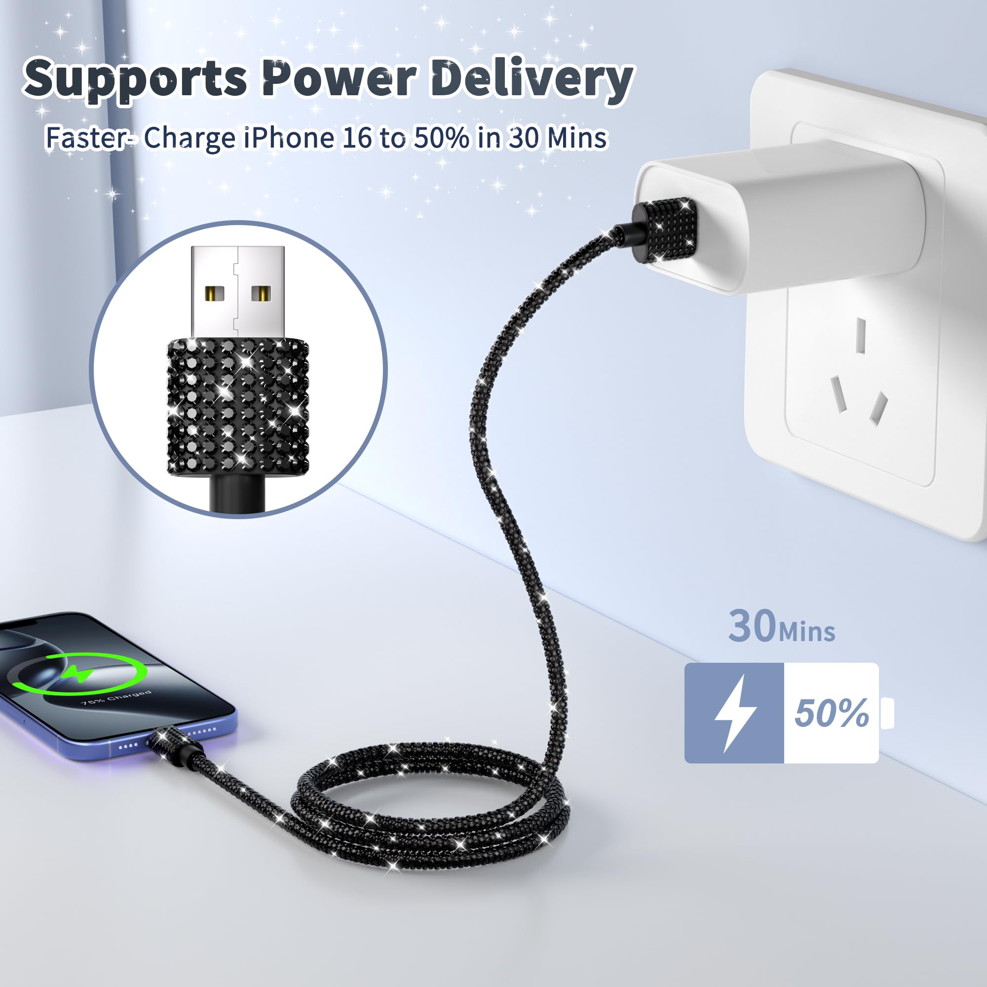 Cable USB a USB C de 4 pies, 60 W, cable USB C para cargador de iPhone, cable de carga rápida trenzado para iPhone 16, 15 Plus, Pro Max, Samsung Galaxy S24, S23