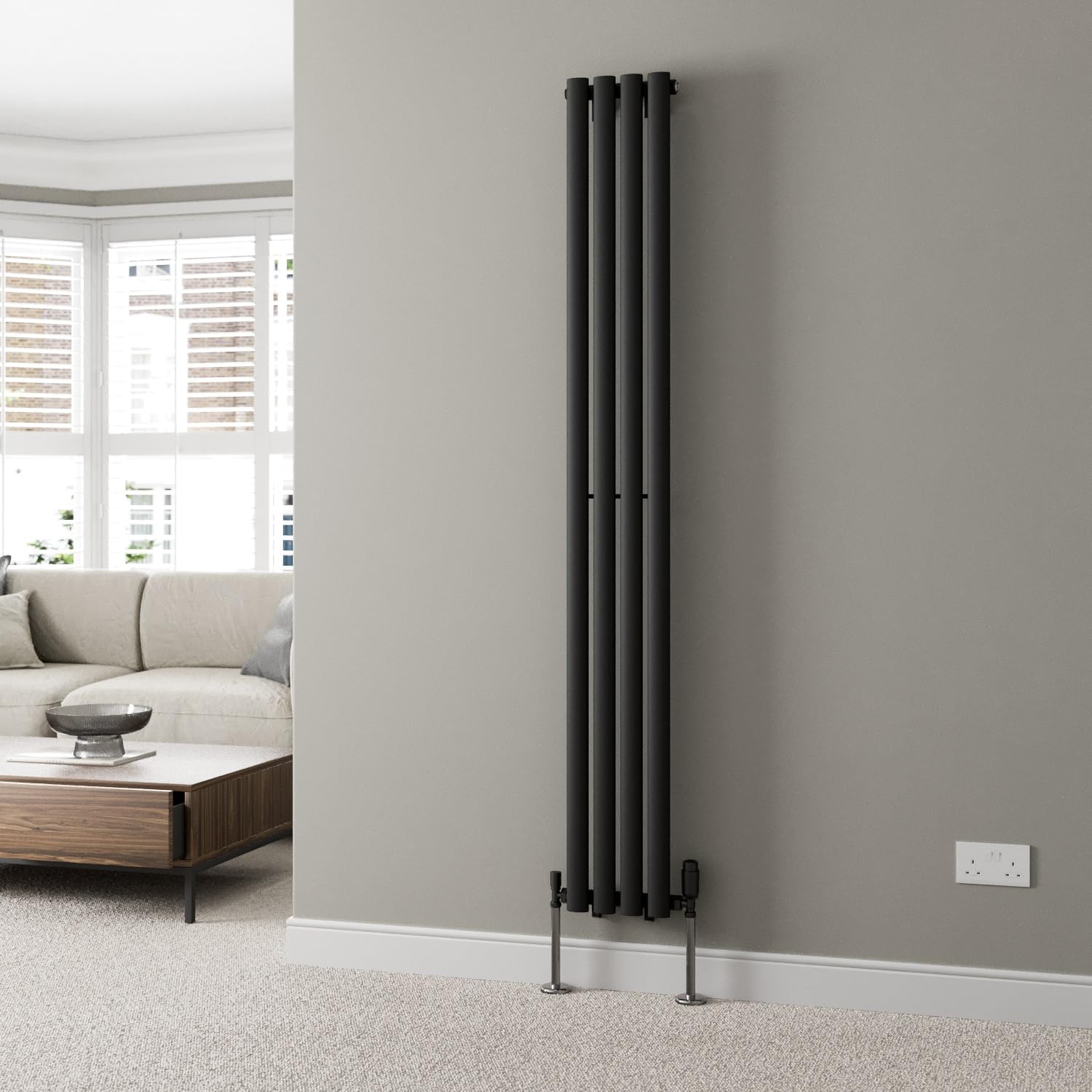 DuraTherm® 1800 x 240mm Black Vertical Designer Radiator Single Column Oval Tube Modern Central Heating Panel Bathroom Radiators