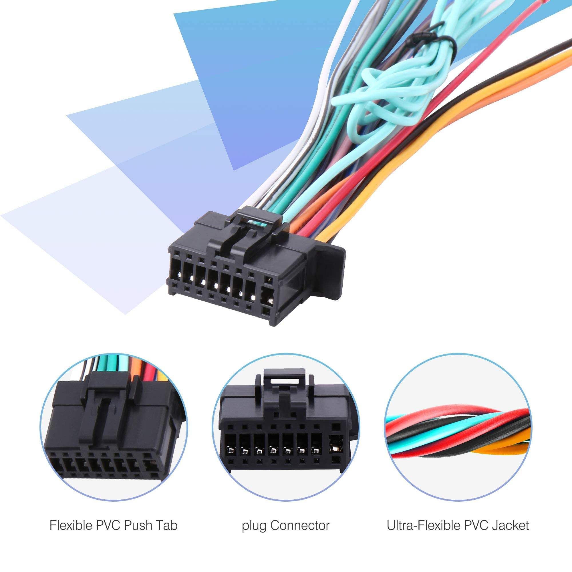 RDBS Arnés de cables estéreo de coche de 16 pines para Pioneer/Premier Aftermarket DVD Nav Radio compatible con DEH-X5700HD, DEH-X6700BT, DEH-X4700BT, DEH-X2700UI, AVH4100NEX, AVH4000NEX,