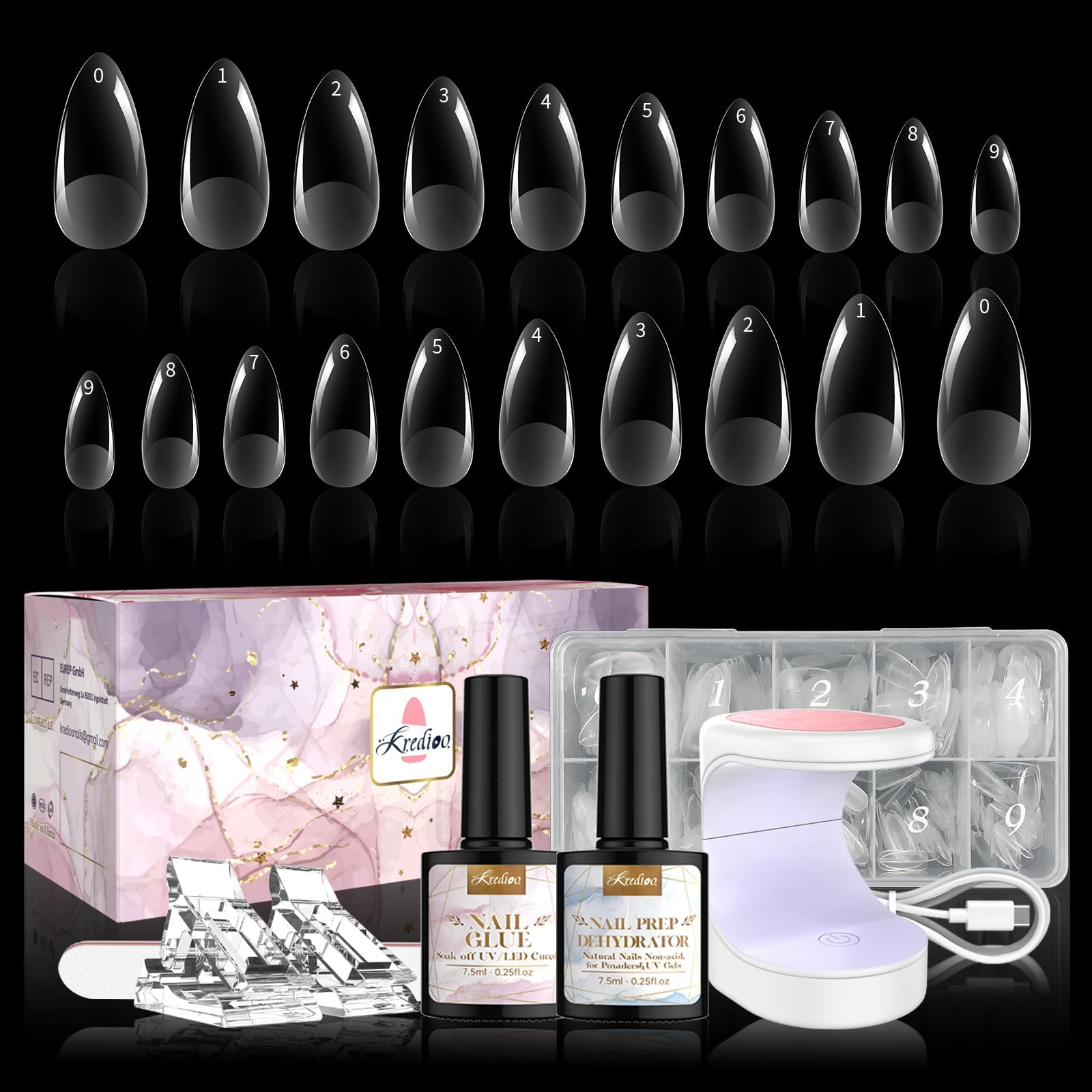 500pcs Almendra Uñas Postizas Mediana Corta, Soft Gel Tips, Nail Tips, Kit Uñas Acrilicas, Tips Uñas Polygel, Lampara UV, 4 en 1 Gel Pegamento, Nail Glue, Completo Uñas Acrilicas, Gel Uñas Manicura