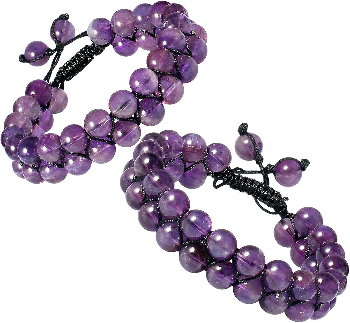 SUNYIK 8mm Round Stone Adjustable Bracelet for Unisex, Double Layers Beads Macrame Friendship Bracelets, 7"-10" Strand