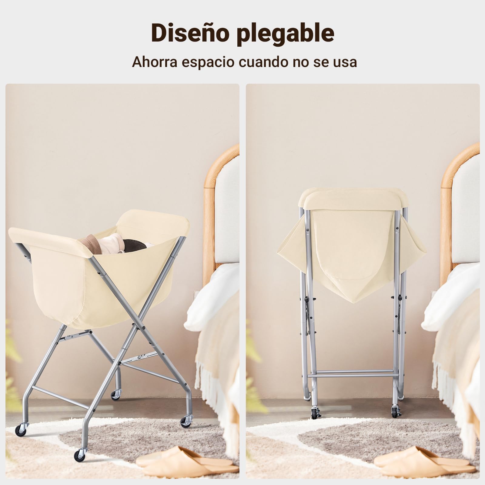 ELYKEN Carrello per bucato con ruote, cesto portabiancheria facile da rotolare da 81 cm di altezza con sacchetto interno removibile da 52 L, robusto cesto per vestiti con struttura in metallo e 4