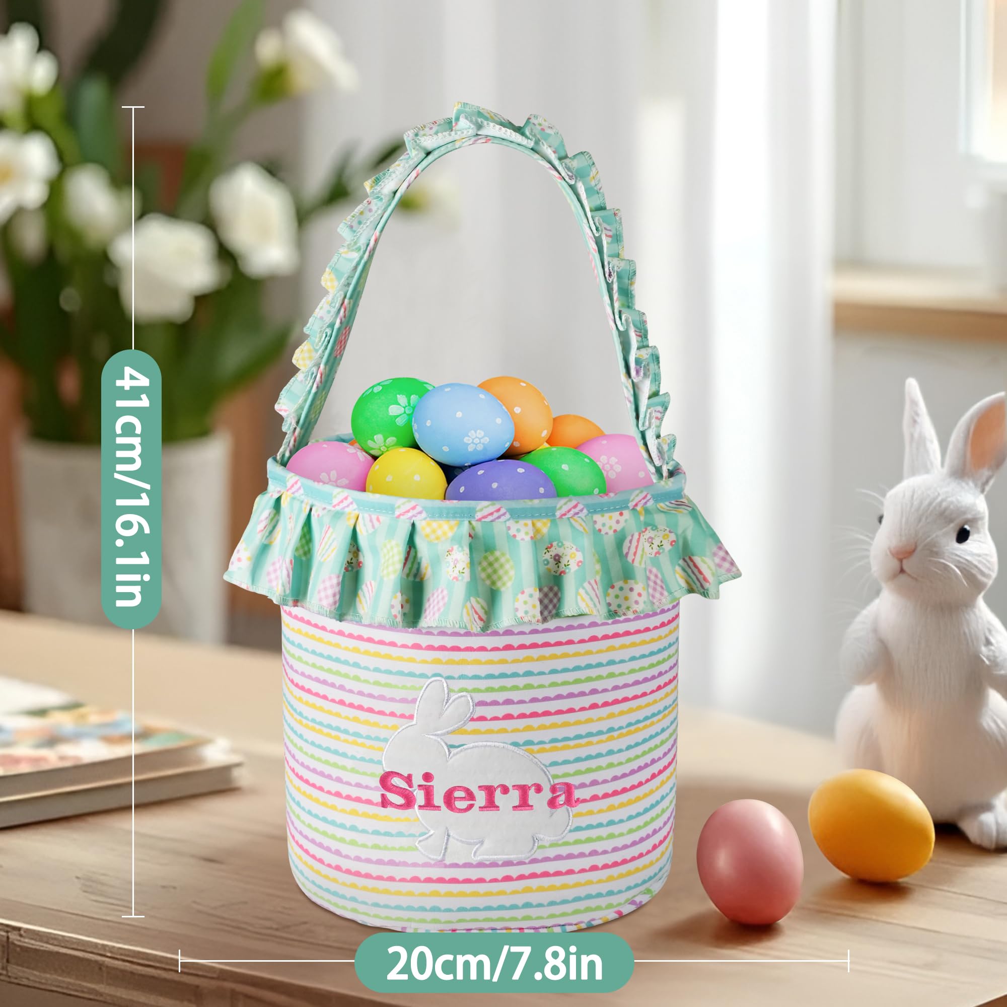 Personalized Easter Basket, PEMIRSAYO Easter Baskets for Kids, Bunny Easter Basket, Easter Egg Hunt Basket, Idea Easter Gifts, Easter Egg Basket - Colorful Stripes Basket With Easter Egg