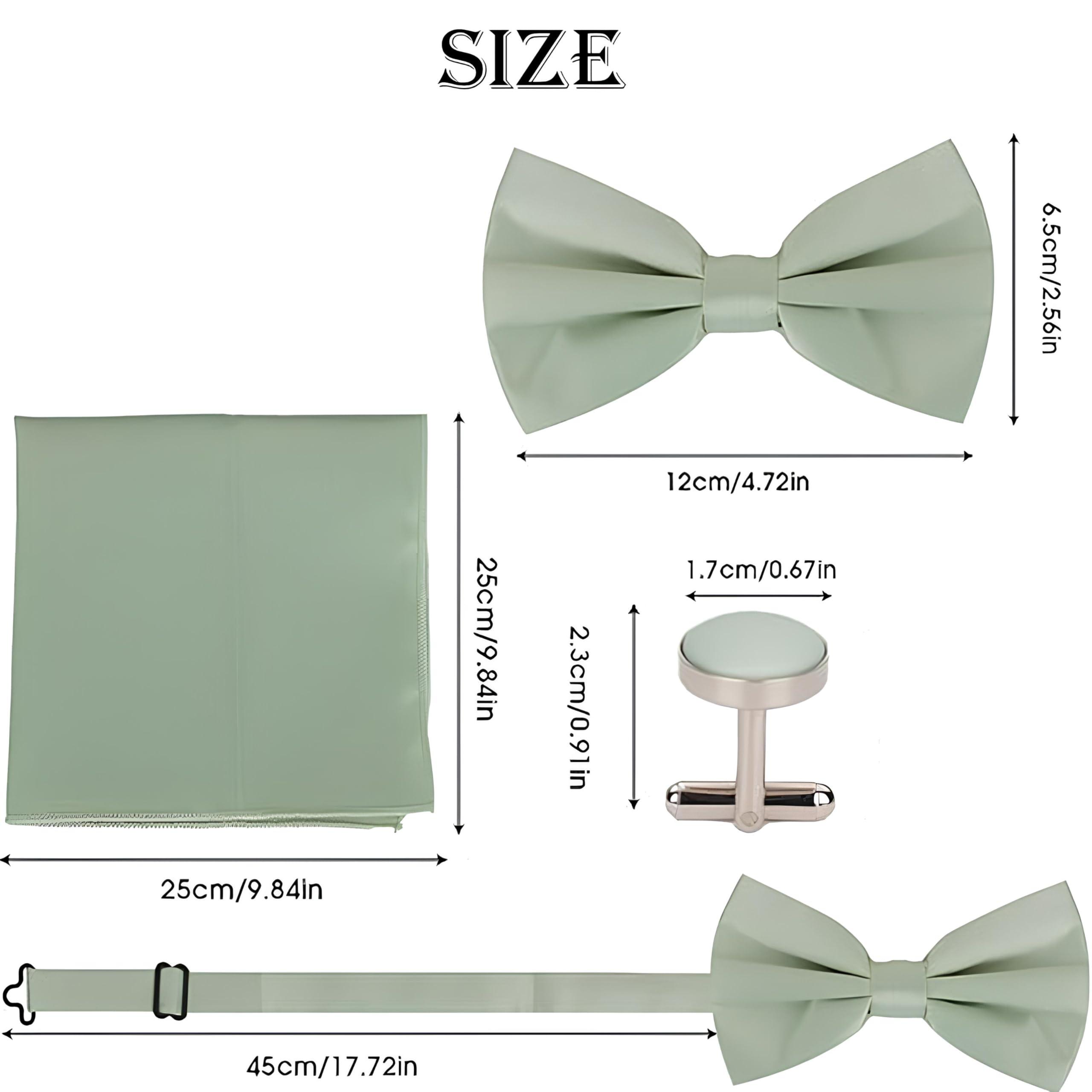 Zestaw muszki męski Zielony z chusteczką i spinkami do mankietów, Eleganckie krawaty dla mężczyzn, Zielona muszka męska na garnitur i ślub, Akcesoria do krawata męskiego Zielony