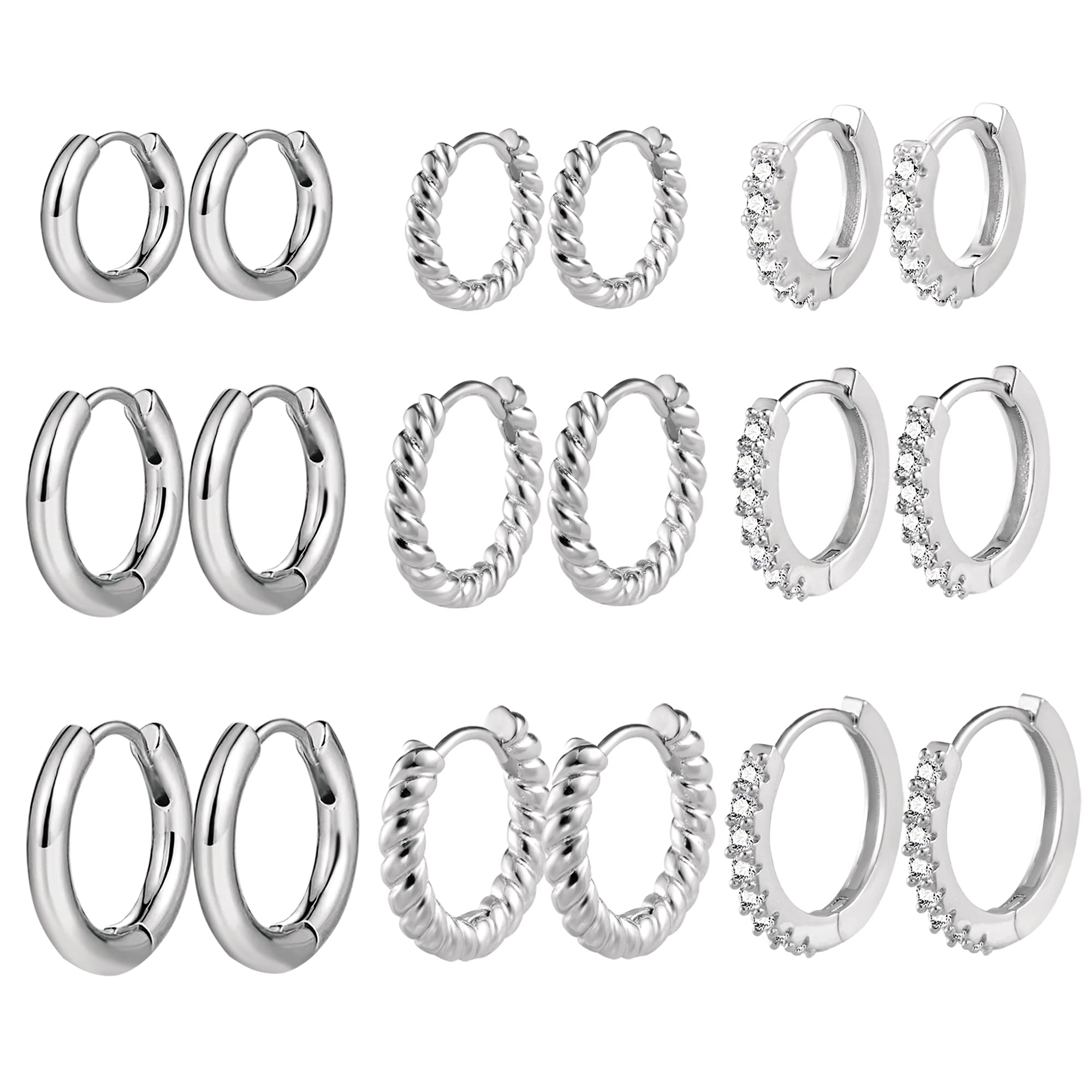 ALEXCRAFT Piccoli Orecchini a Cerchio, Orecchini Per Polsini Auricolari Da Donna, Orecchini a Cerchio Intrecciati Da Donna, Orecchini a Cerchio Spessi Vintage Ipoallergenici In Oro e Argento (9 Paia)