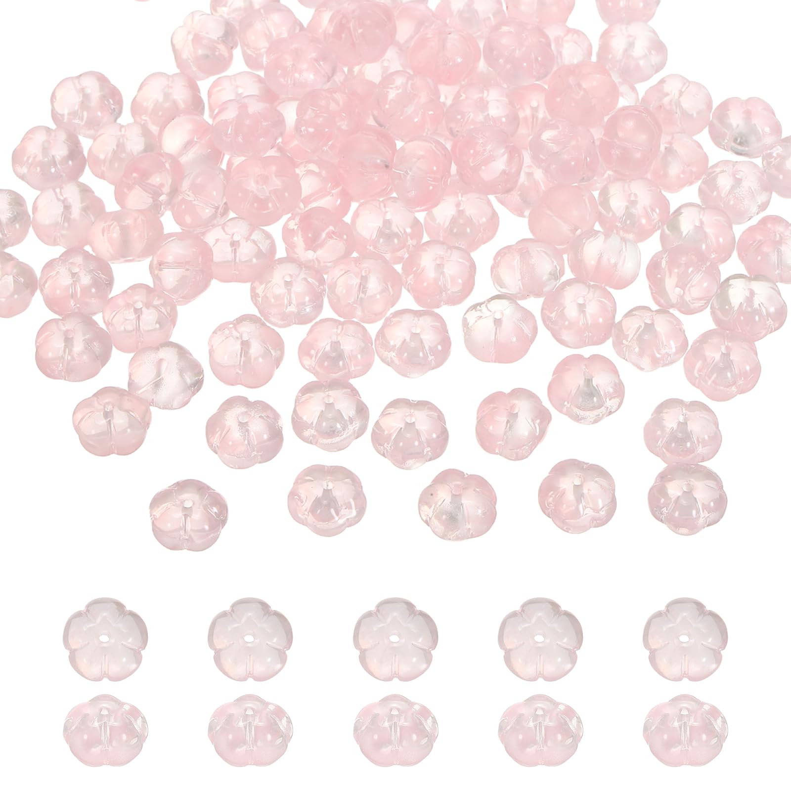 sourcing map 100pcs Glass Beads, 6mm x 10mm Pumpkin Spacer Beads Crystal Bulk Loose Bracelet Charm for Thanksgiving Earring, Halloween, Jewelry Making, DIY Craft, Pink