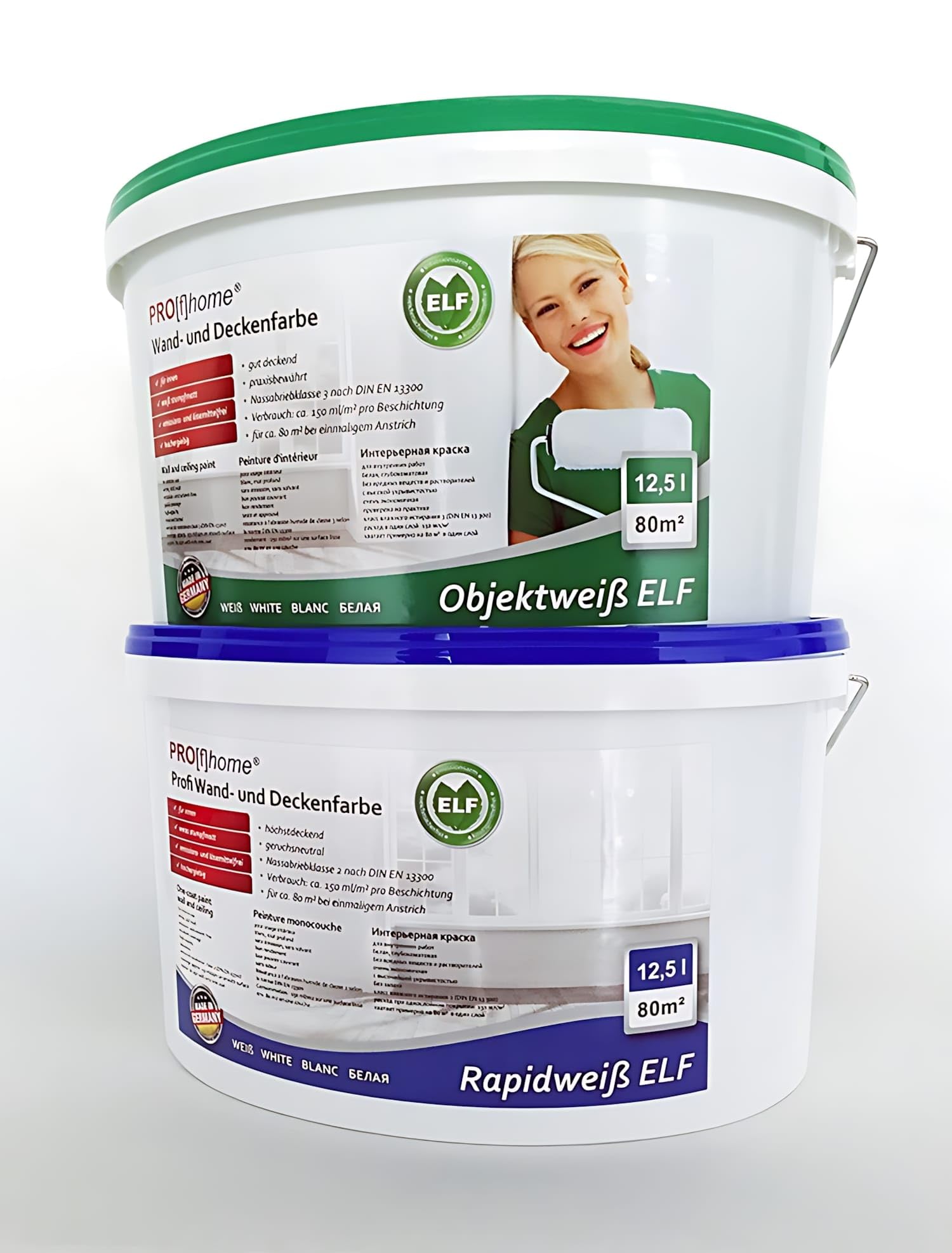 PRO[f]home® - Pittura per interni vernice ad alto grado di copertura per pareti e soffitti bianca opaca 12,5 LT per max 80 m2 Profhome