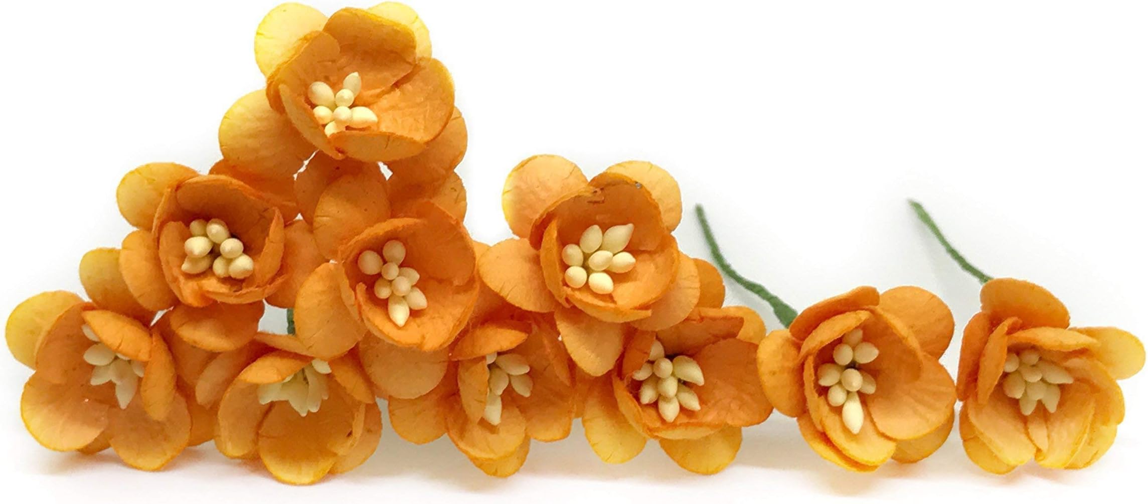 1" Orange Cherry Blossom Flower Artificial Flowers Paper Flowers Synthetic Flowers Fake Flowers Paper Craft Flowers Mulberry Paper Flowers Wedding, 25 Pieces