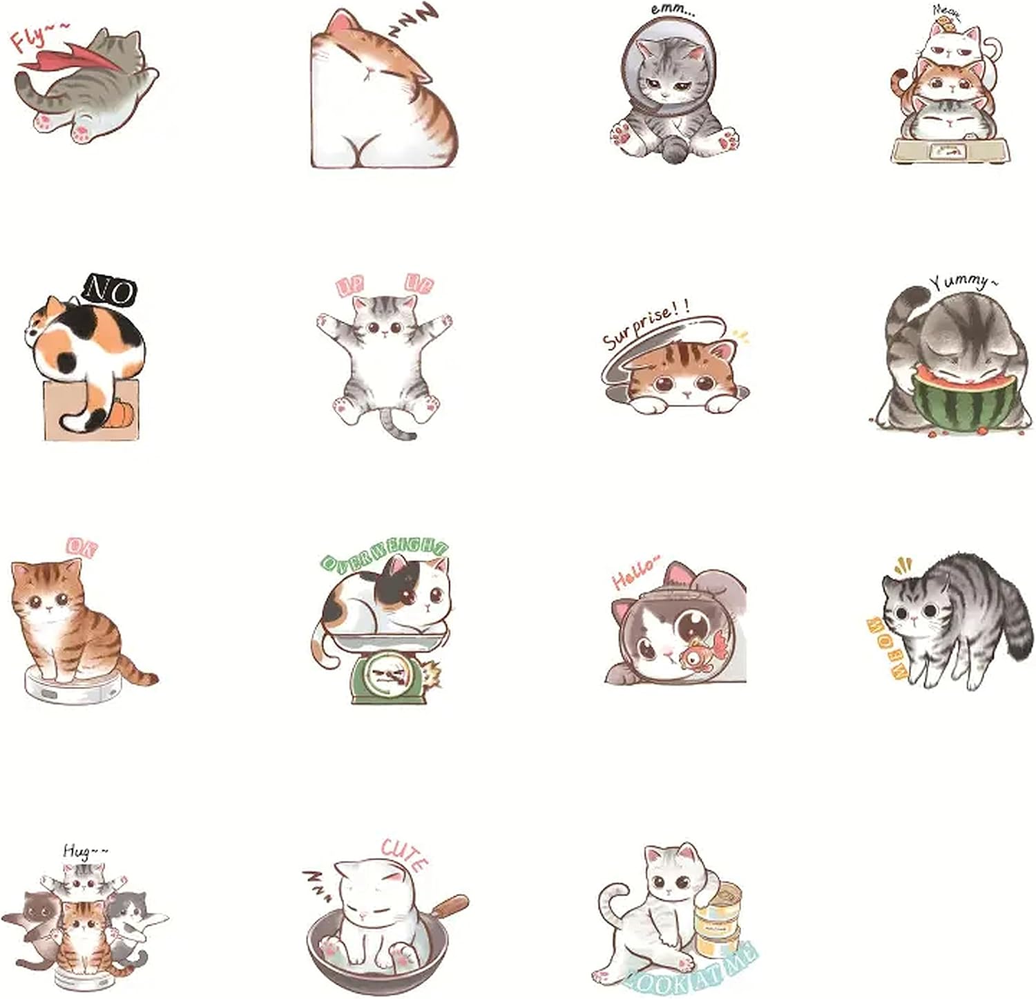 Kawaii Stickers for Journaling and Scrapbooking, Box Size 1.7 * 1.7 inch., (Hello, Meaw Master)