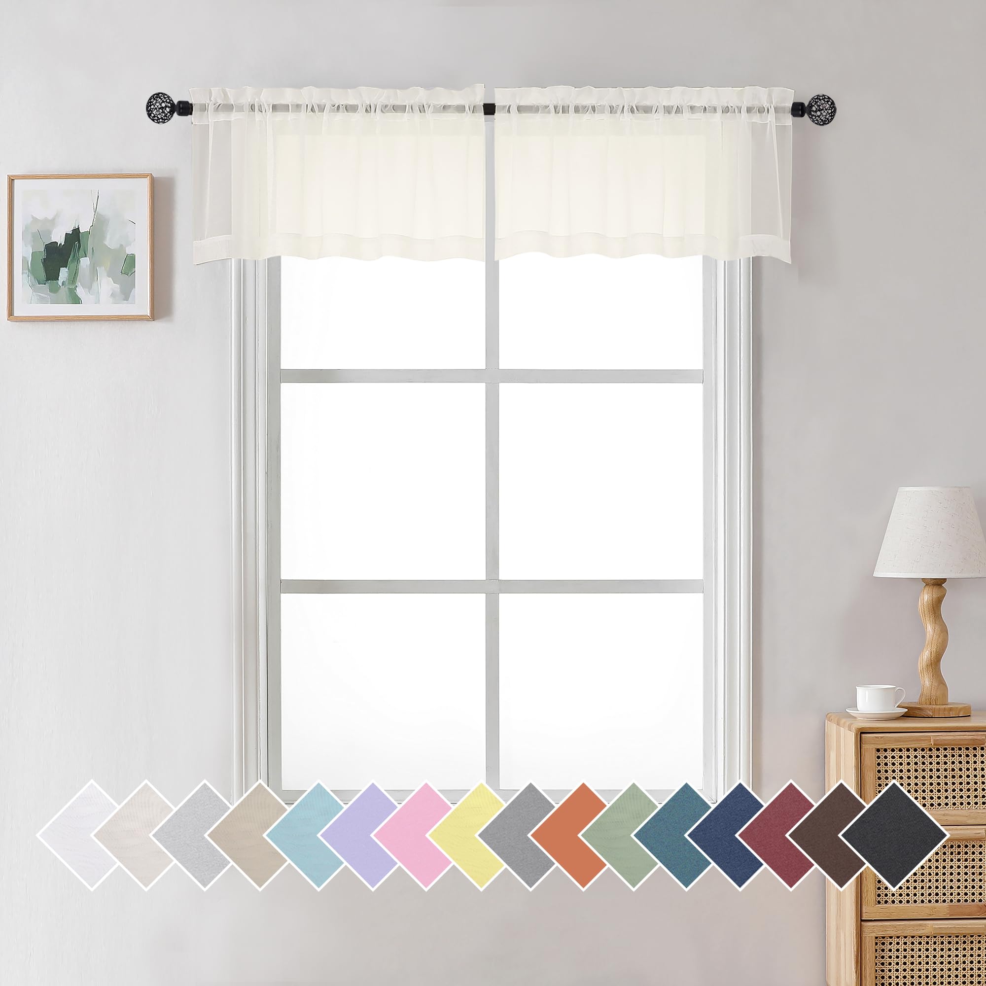 Aiyufeng Ivory Aiyufneg Window Valances Sheer Curtains, Modern Top Dual Rod Pocket Light Filtering Voile Drapes For Small Window Kitchen Cafe Sheer Curtains 2 Panels, 40W X 14L Inch