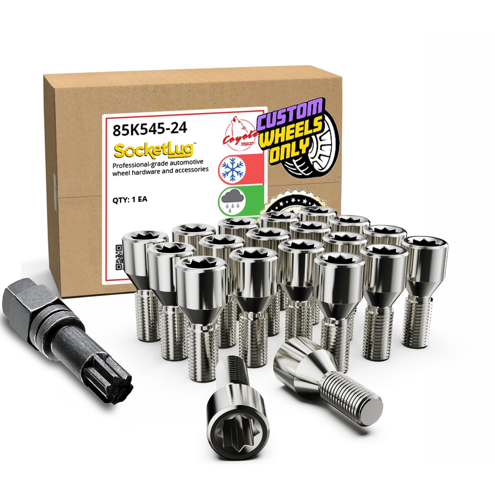 Wheel Accessories Parts 20 Pcs M12 x 1.5 12 x 1.5 Thread Acorn Seat Tuner Lug Bolt Chrome Finish 24mm Shank Length Tuner fits BMW Series 5 (E34, E39, E60) 6 (E63) 7 (E32, E38) 8 (E31)