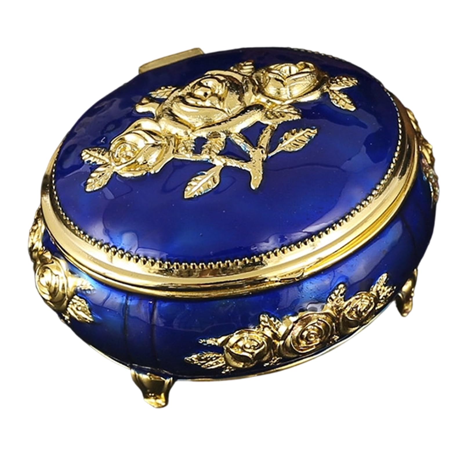 PANGBOER Antique Styles Alloy Storage Box with Colorful Enameled Flowers and Crystals Decorations Antique Jewelry Box with Diamonds