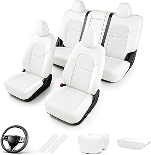 AOMSAZTO Car Seat Cover Fit for Tesla Model Y 2020 2021 2022 2023 2024 2025- Full Set Customized White Seat Covers