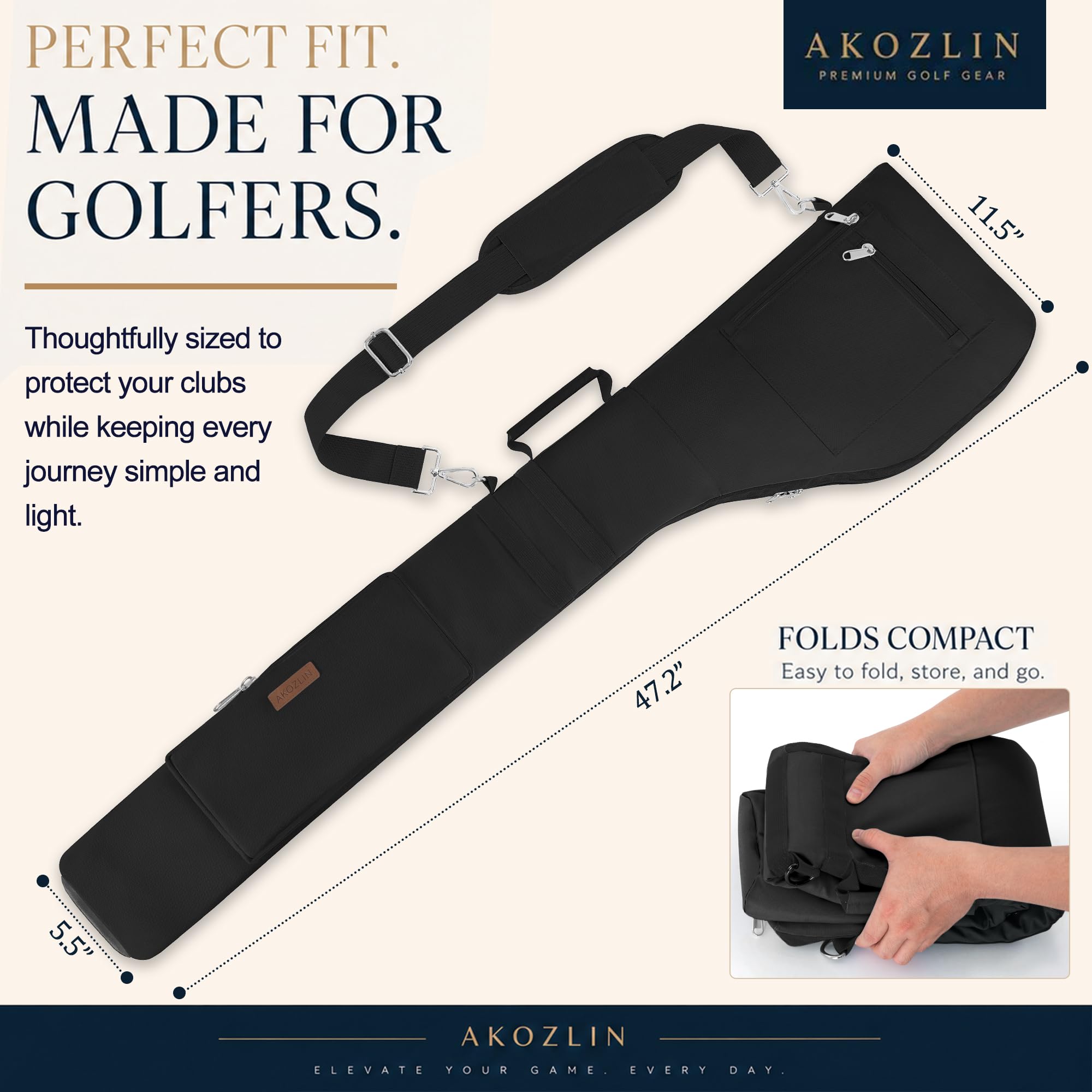 AKOZLIN Torba golfowa, 8-10 sztuk, torba podróżna z paskiem i 3 kieszeniami, miękka, składana, niedzielna, treningowa, treningowa, przenośna, ołówkowa, na zamek błyskawiczny, lekka