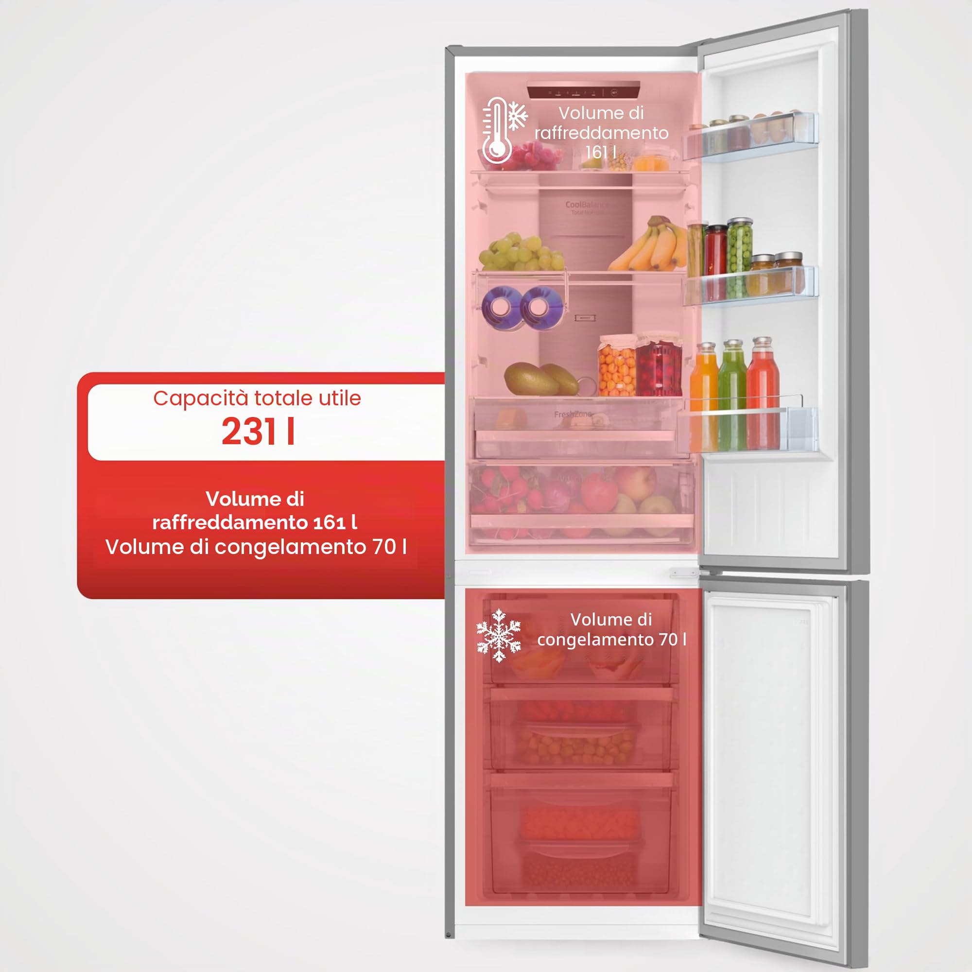 Amica KGCN 387 145 E - Frigorifero congelatore, altezza 170 cm, Total NoFrost, effetto acciaio inossidabile, linea VitControl Plus, classe di efficienza energetica C