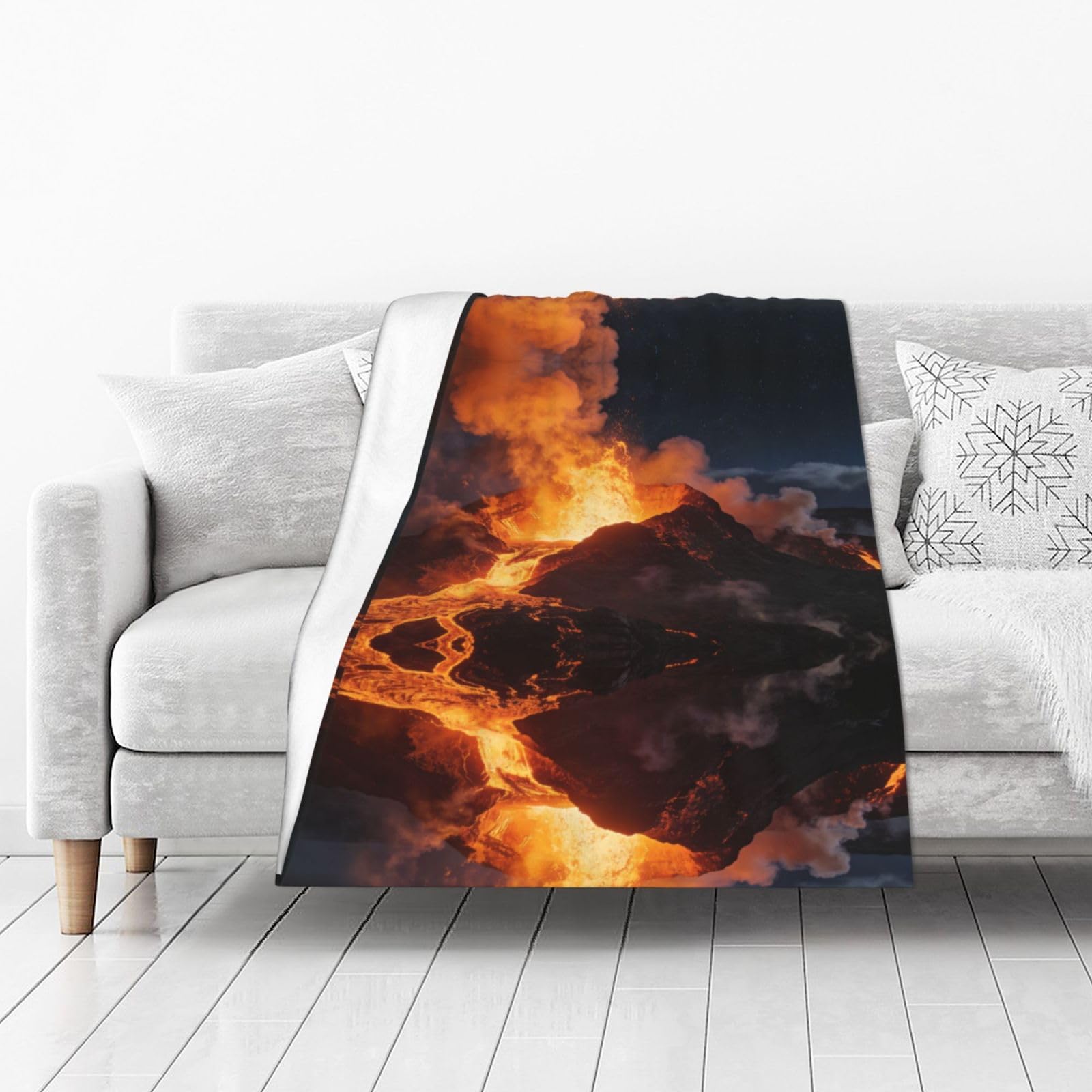 DUYIOKH Volcano at Night Print Thick Throw Blanket, Blanket for Couch Bed Warm Travel Blanket for Camping Movie Night