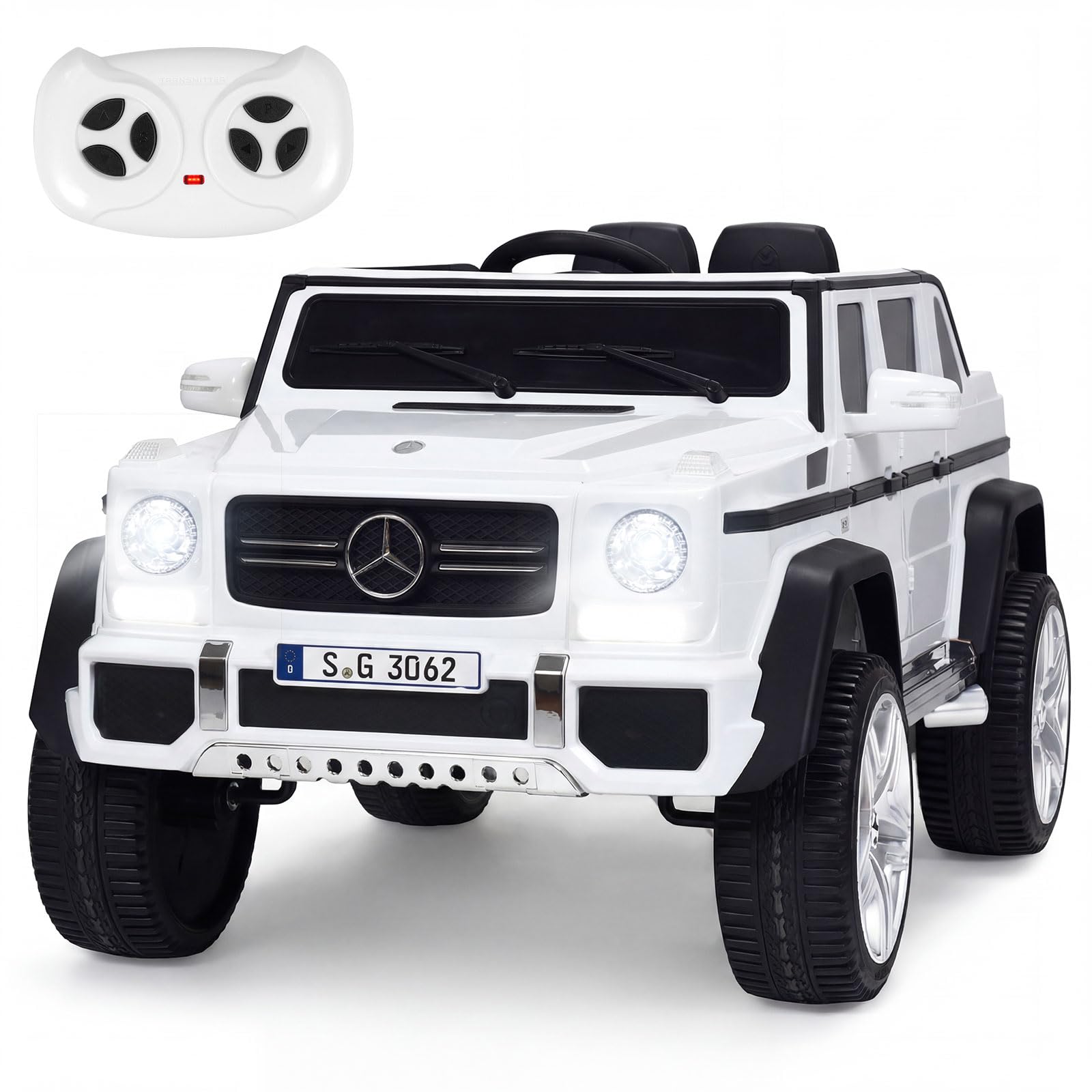 Costzon Ride on Car, Licensed Mercedes-Benz Maybach, 12V Battery Powered Vehicle Toy w/ 2 Motors, Remote Control, 3 Speeds, Lights, Horn, Music, Aux, Storage, Truck, Electric Car for Kids (White)