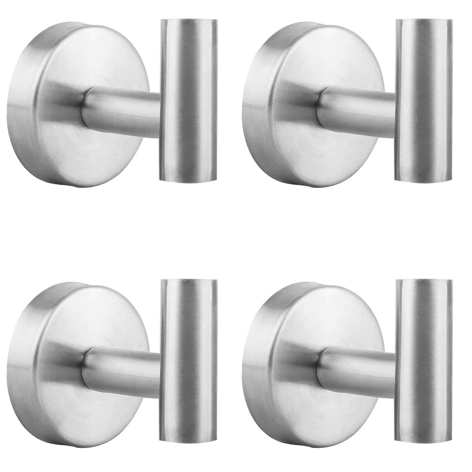 4 Pack Bathroom Hooks Kitchen Towel Hooks Coat Hooks SUS304 Stainless Steel Hooks for Towel Heavy Duty Clothes Wall Hooks for Kitchen Bedroom Garage Hotel Pool (Silver)