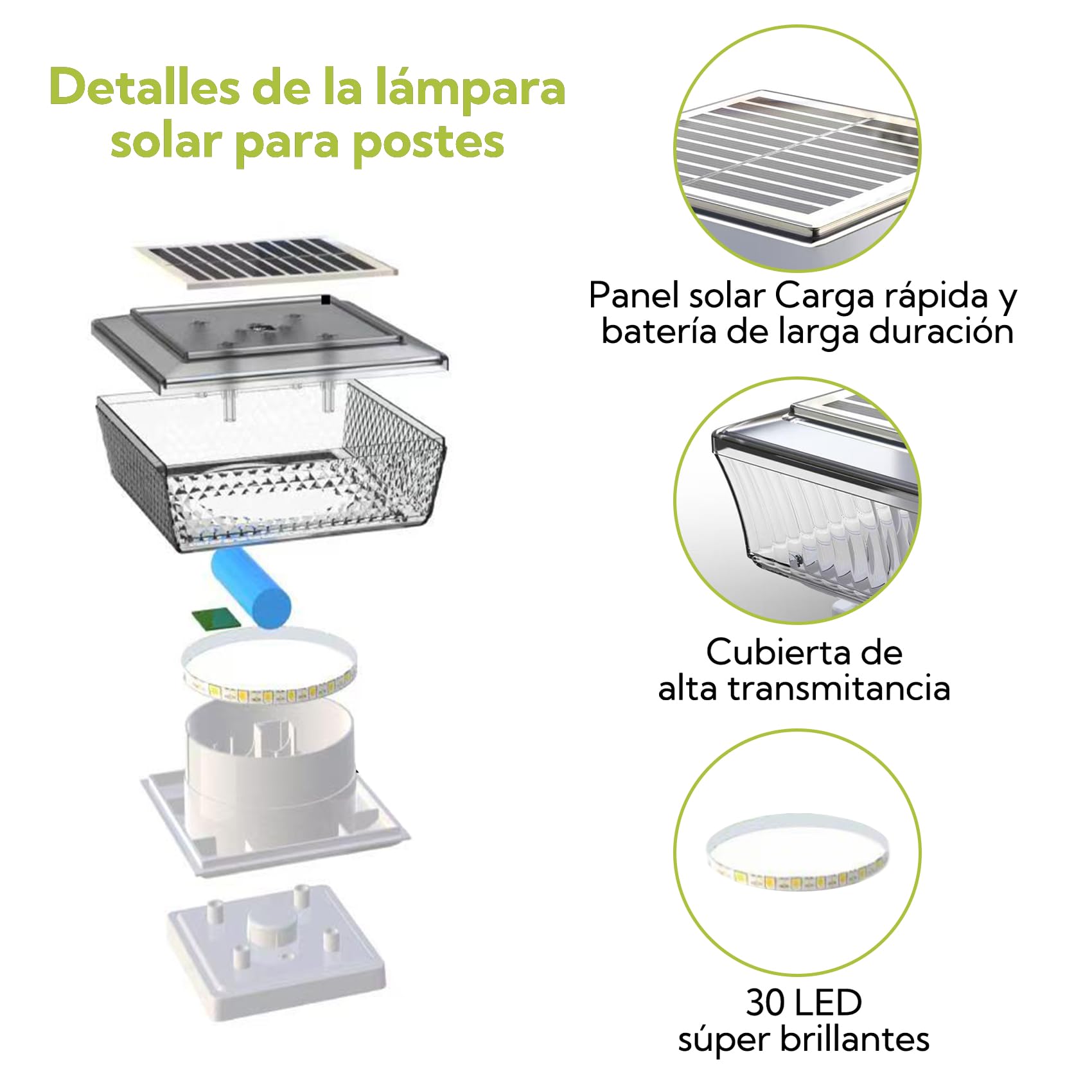 Pack de 4 Luces Solares Exterior para Escaleras, Lámpara LED con Carcasa Blanca Transparente para Peldaños, Vallas y Terrazas, Iluminación Impermeable de Alta Transmitancia, Blanco Cálido