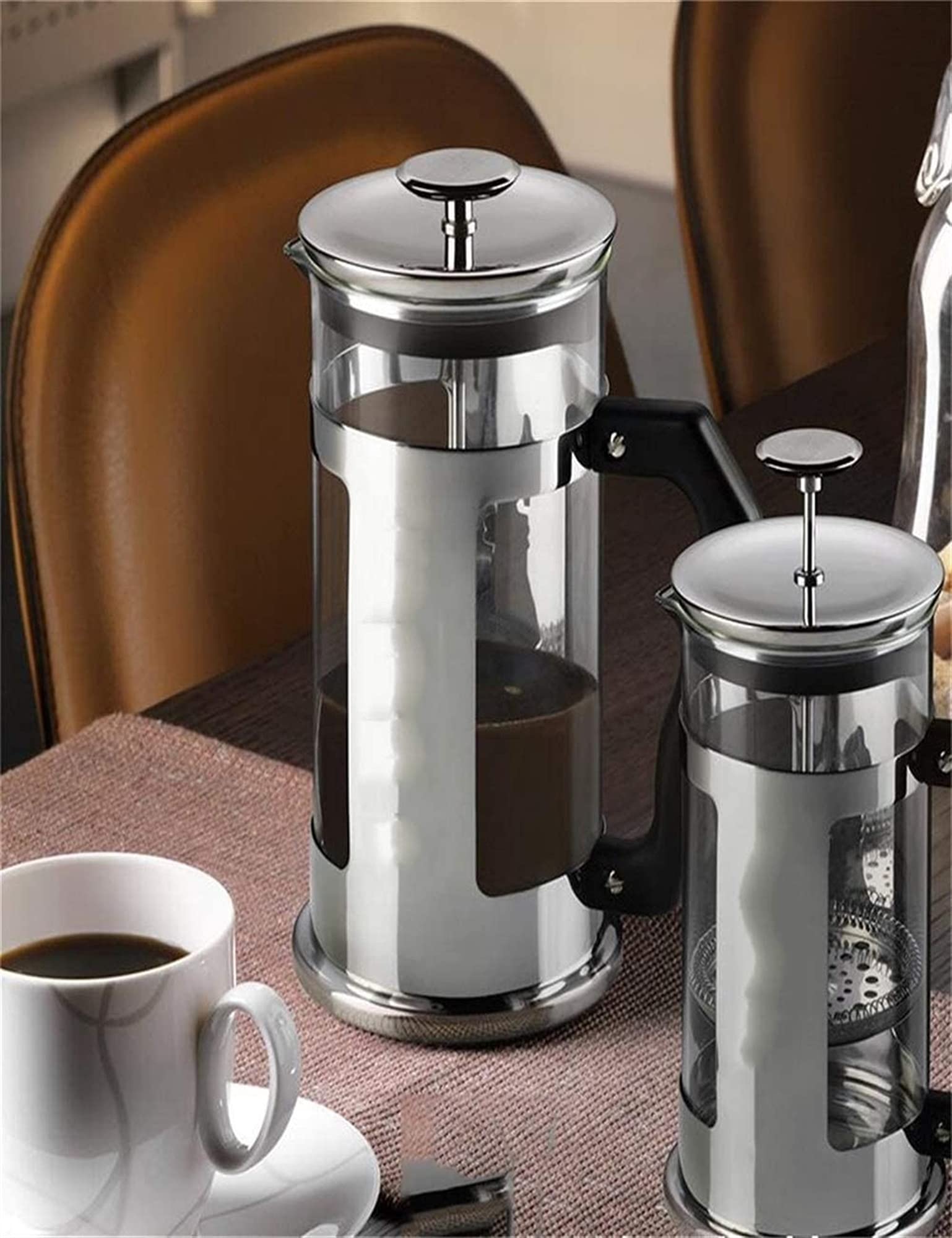 Cafetera de Prensa Francesa aislada | Cafetera de Acero Inoxidable de 4 Tazas para Verter el café | Vidrio de borosilicato Transparente de 940 ml