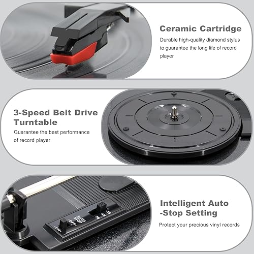 Miniatura 7 de Reproductor de discos de vinilo, tocadiscos para vinilos con altavoces externos, Perla Negra