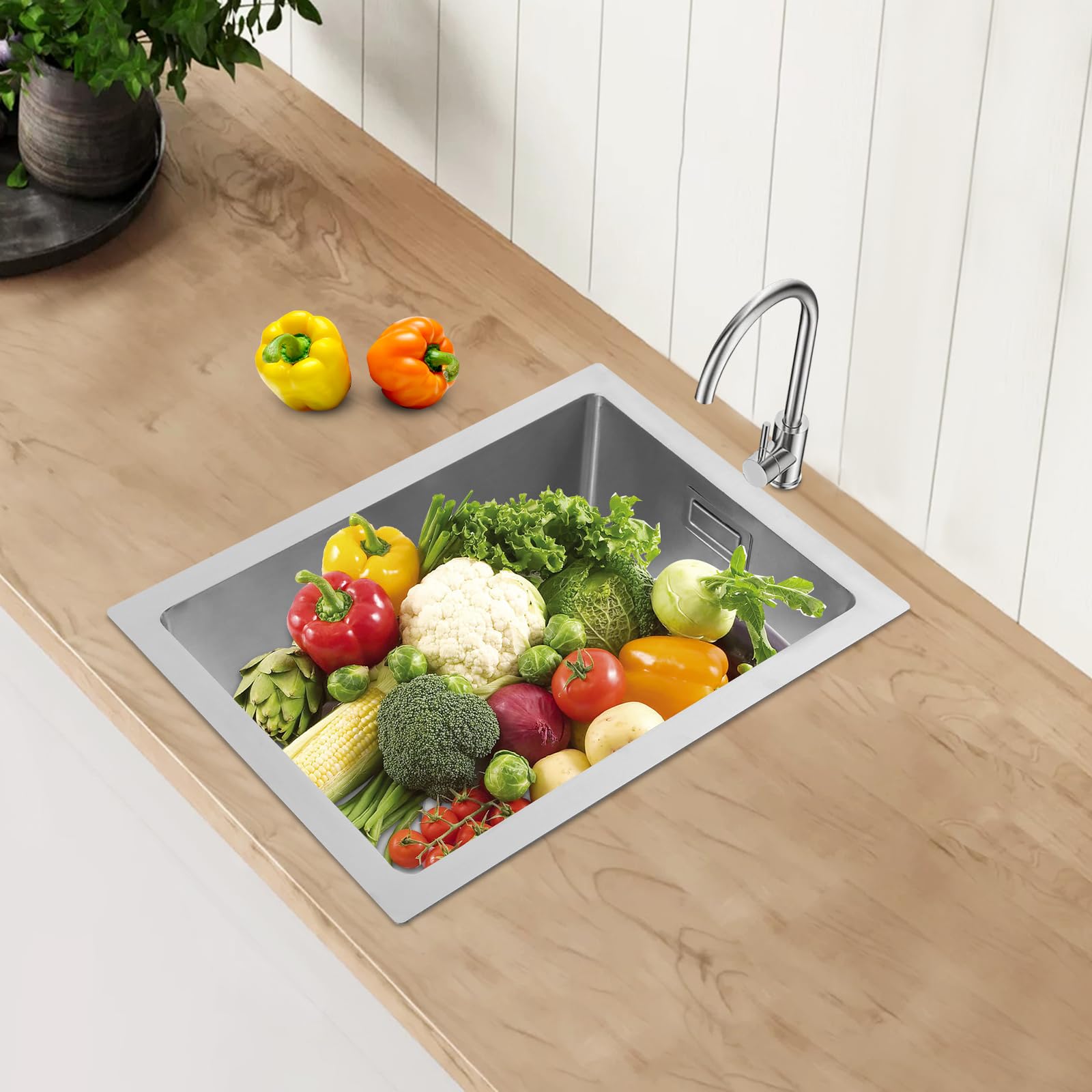 Lavello in acciaio inox 40x30x20cm, lavello da incasso con filtro di drenaggio e foro anti-trabocco, lavandino da cucina 1 vasca, per cucina/lavanderia (Argento)
