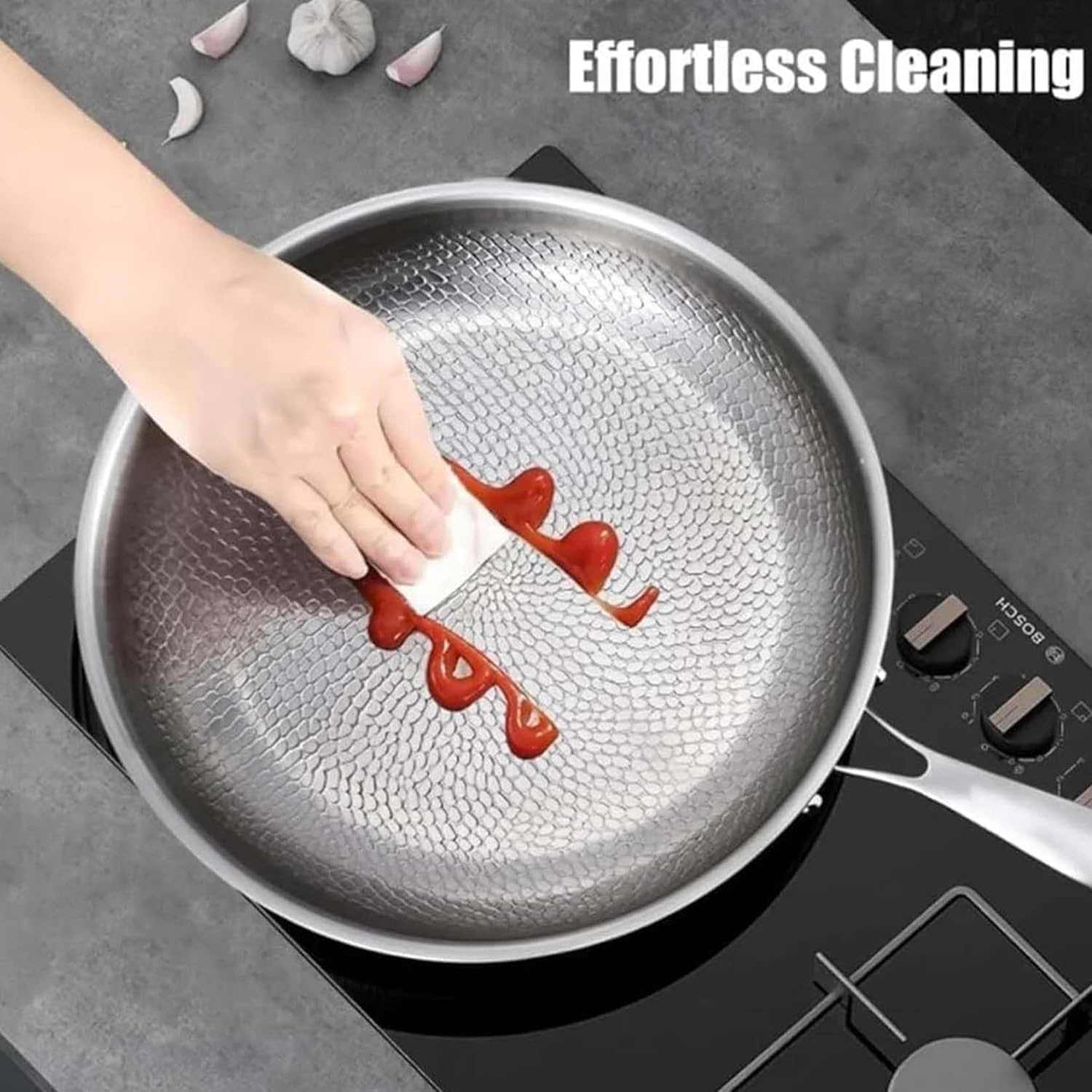 2026 Upgrade Titan Bratpfanne, 26/28/30cm Titan Pfanne Unbeschichtet with Lid, Non-Stick Hammered Wok Titanium Pan, Scratch-Resistant, Even Heating and Suitable for All Hobs (26+28+30CM)