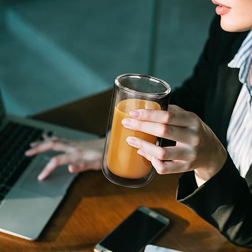 Miniatura 4 de Joeyan Vasos de vidrio de doble pared para beber cerveza, vaso térmico aislado sin agujero, vasos de vidrio alto para cóctel de agua espesa,