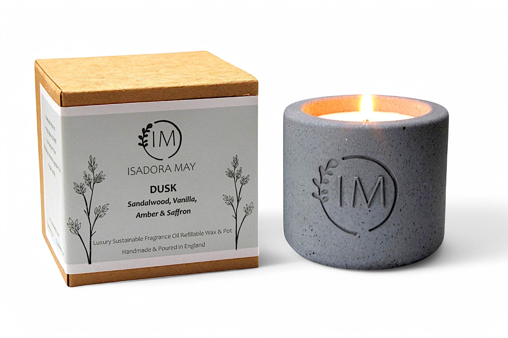 IM - Isadora May | Luxury Handmade Refillable Candle | Petite Pot | Dusk | Vanilla, Sandalwood, Saffron & Amber | Woody Masculine Scent | Eco Friendly | Plastic Free | Hand-Poured in Newcastle