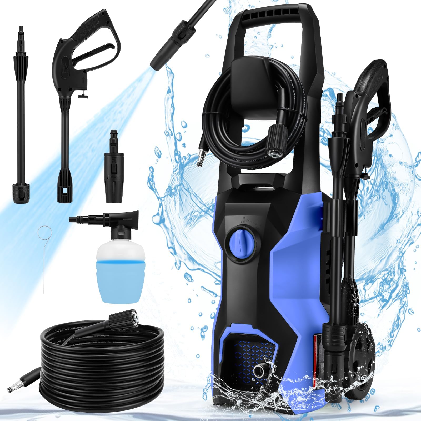 Suyncll5000 Electric Pressure Washer, Professional Electric Pressure Cleaner Machine with Adjustable Spray Nozzles, 500ml Foam Cannon, 20 Ft Hose & 35 Ft Wire, IPX5 Car Wash Machine/Car/Driveway