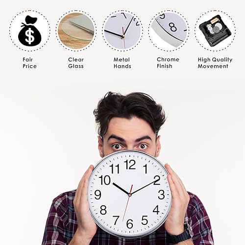 Miniatura 4 de Plumeet Reloj de pared silencioso  Reloj de pared negro de cuarzo sin tictac de 10 pulgadas  Reloj de pared de diseño simple para decoración de sala